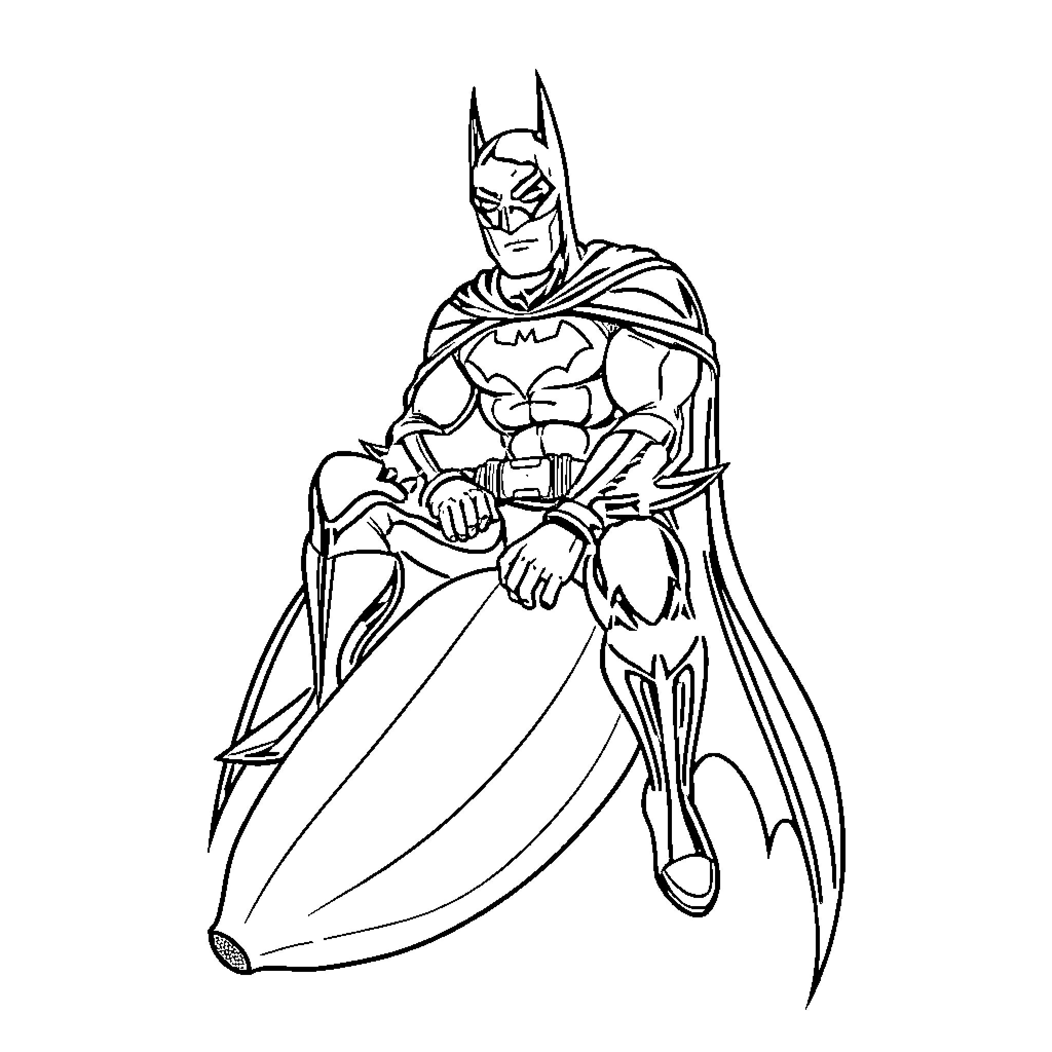 Batman in a heroic pose Coloring Page (free black-and-white line drawing printable PDF for all, from beginners to advanced learners, including children, teens, adults, and seniors)