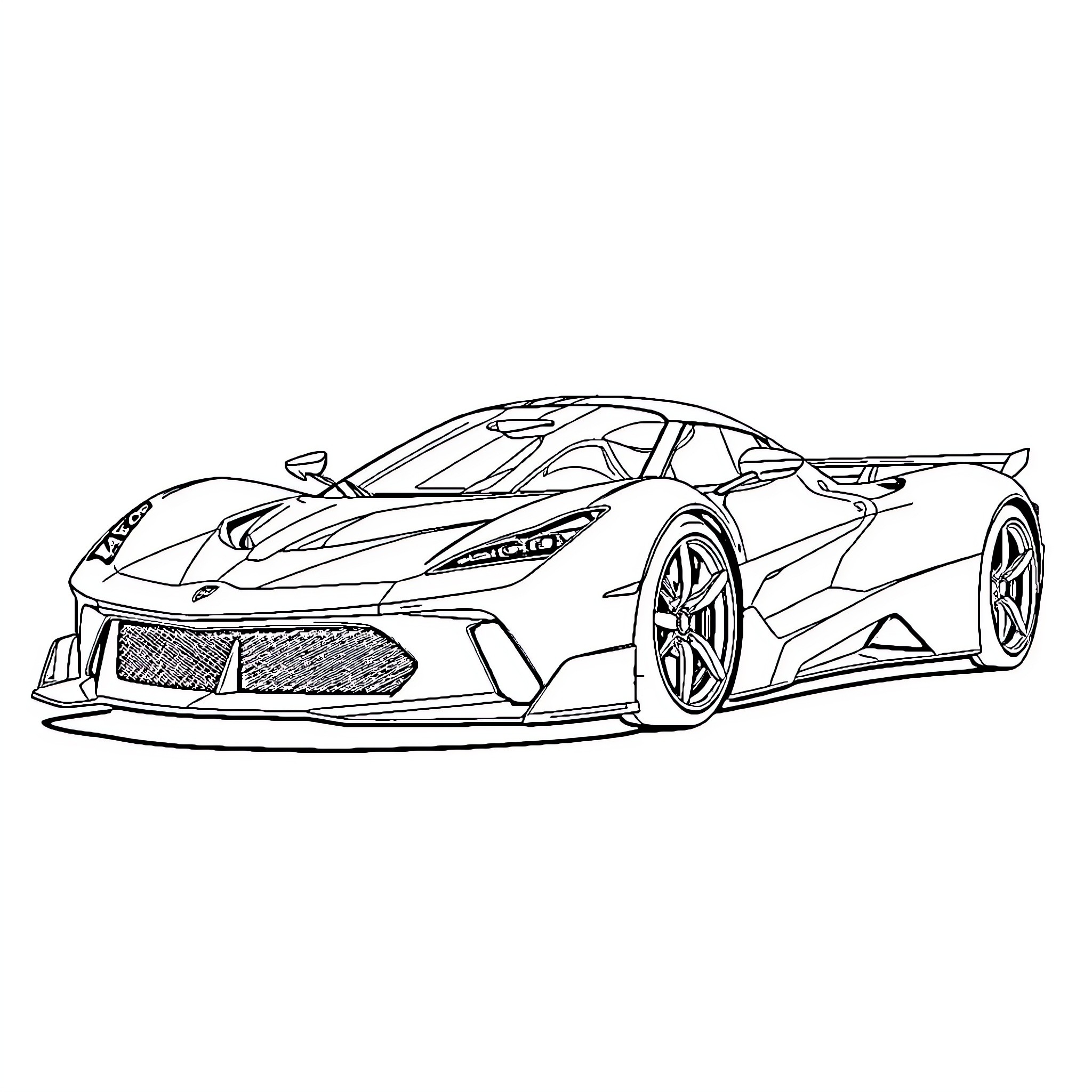 Super Car Racing on the Track Coloring Page (free black-and-white line drawing printable PDF for all, from beginners to advanced learners, including children, teens, adults, and seniors)