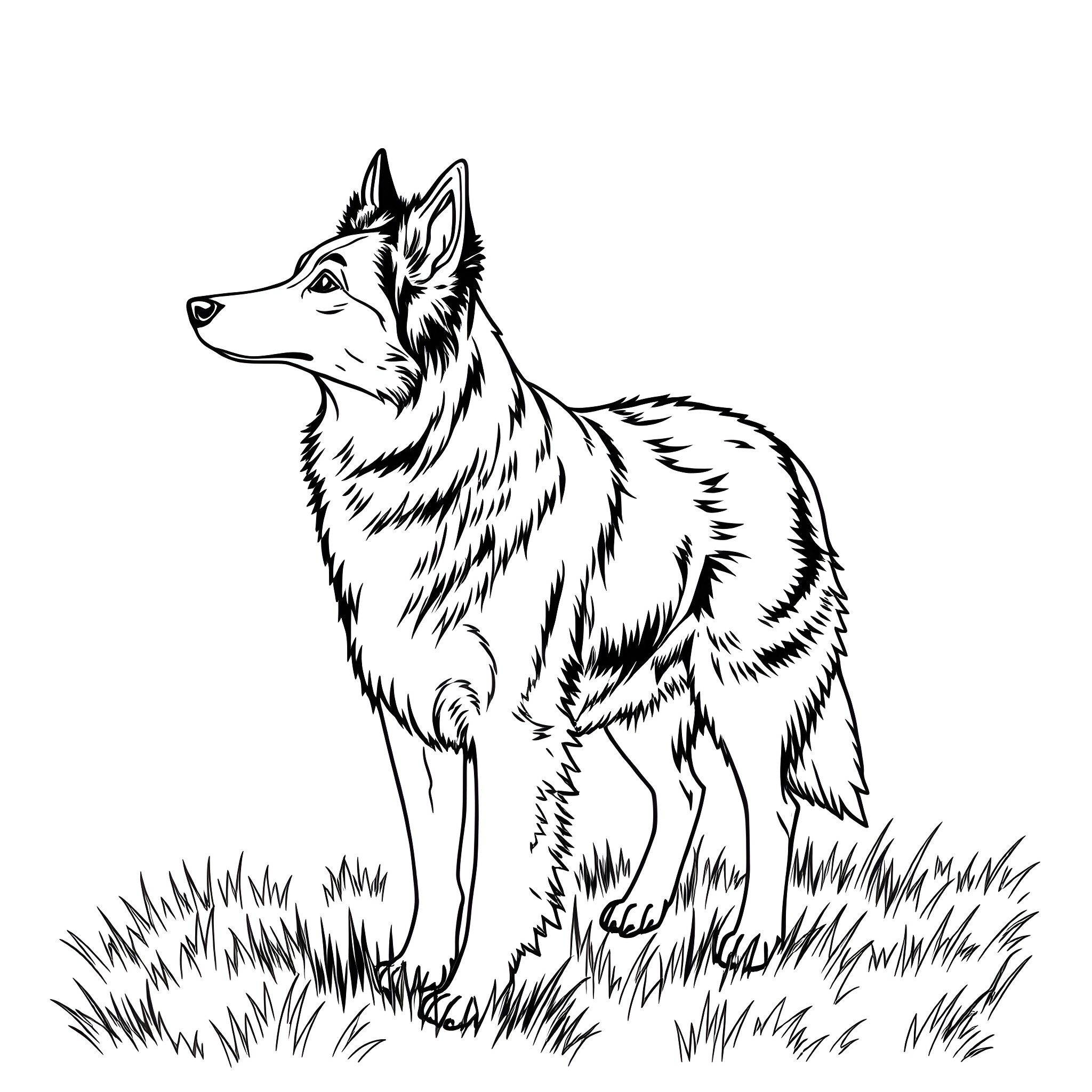 Border Collie standing alert in the wilderness Coloring Page (free black-and-white line drawing printable PDF for all, from beginners to advanced learners, including children, teens, adults, and seniors)