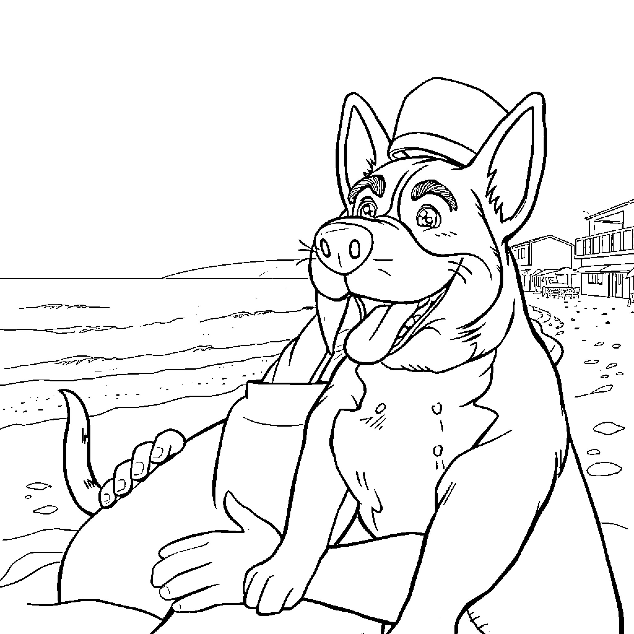 Bug enjoying a day at the beach Coloring Page (free black-and-white line drawing printable PDF for all, from beginners to advanced learners, including children, teens, adults, and seniors)