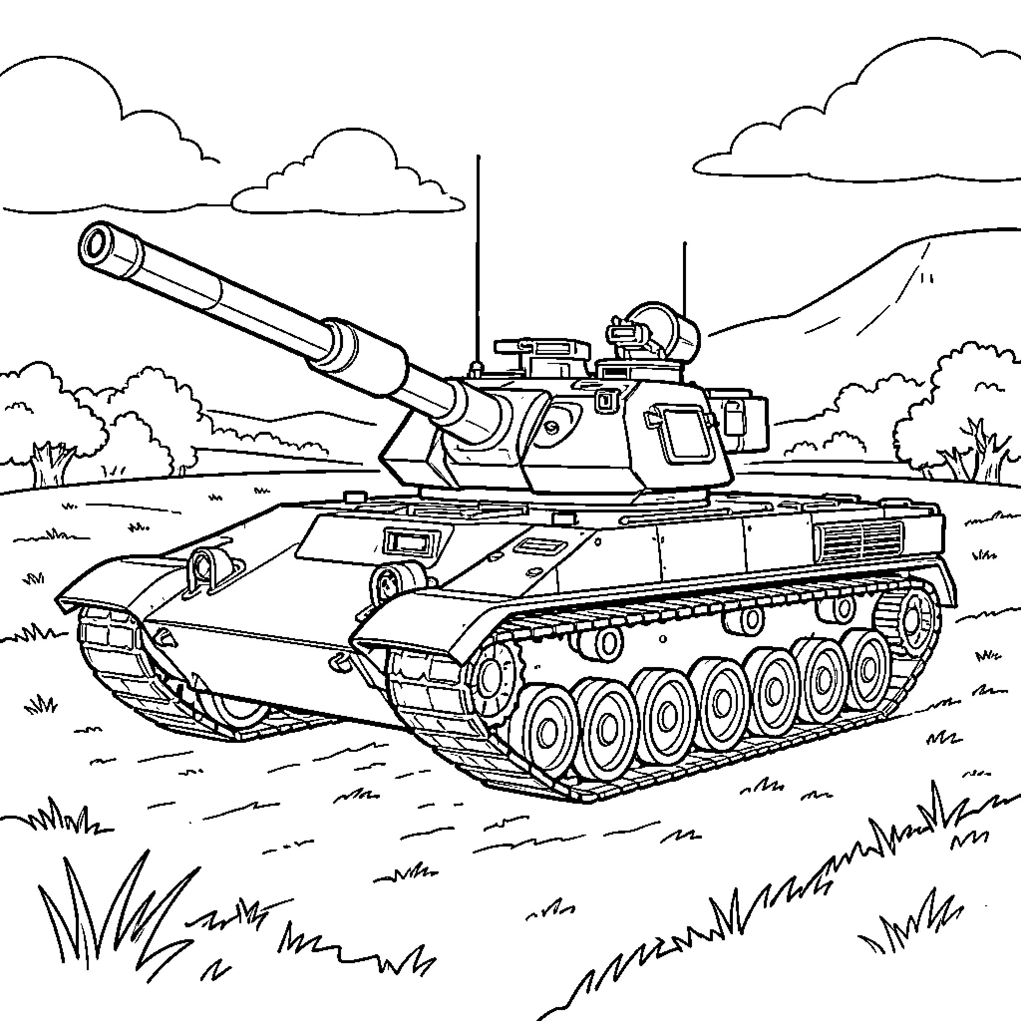 Panzer Haubitze 2000 in military field operation Coloring Page (free black-and-white line drawing printable PDF for all, from beginners to advanced learners, including children, teens, adults, and seniors)