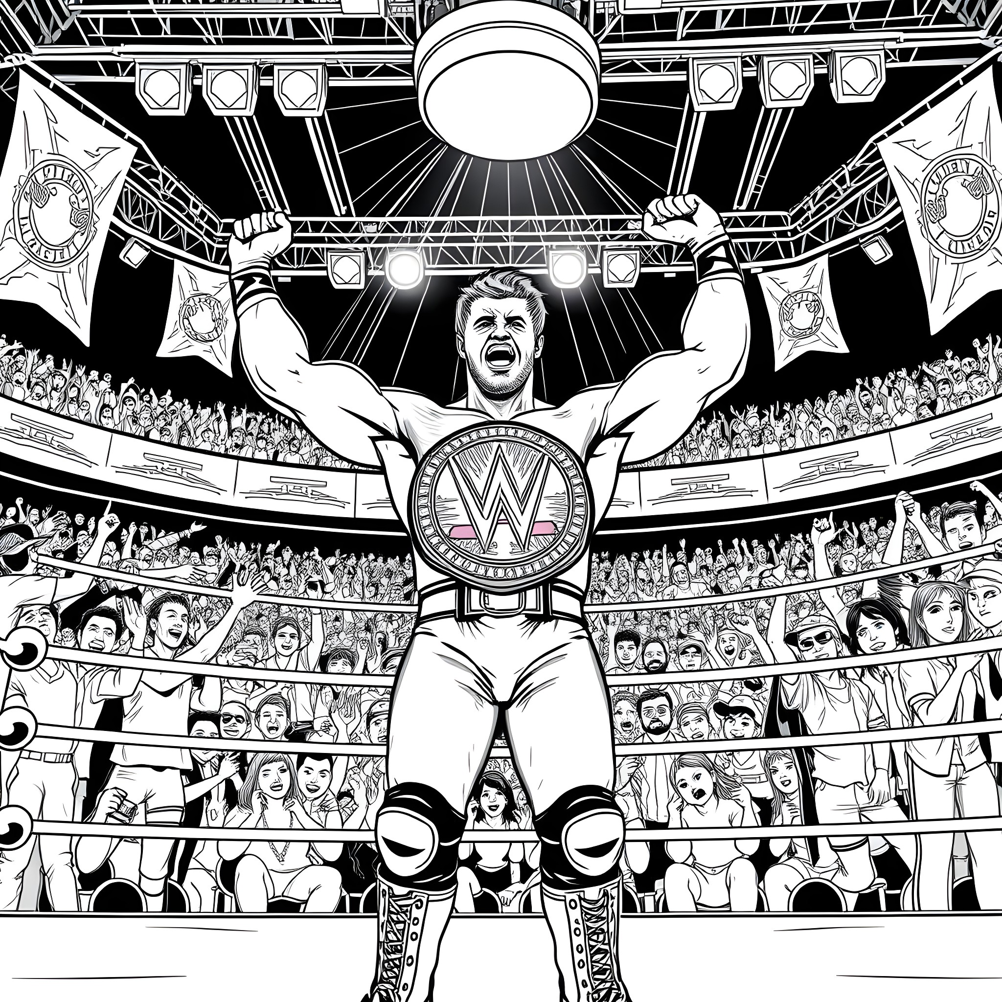 Ethan Stout triumphs in championship wrestling match Coloring Page (free black-and-white line drawing printable PDF for all, from beginners to advanced learners, including children, teens, adults, and seniors)