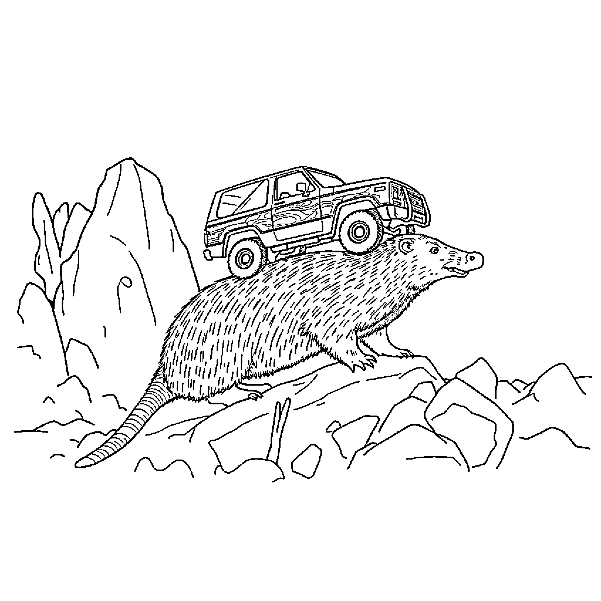 Blazer rides atop majestic mountain landscape Coloring Page (free black-and-white line drawing printable PDF for all, from beginners to advanced learners, including children, teens, adults, and seniors)