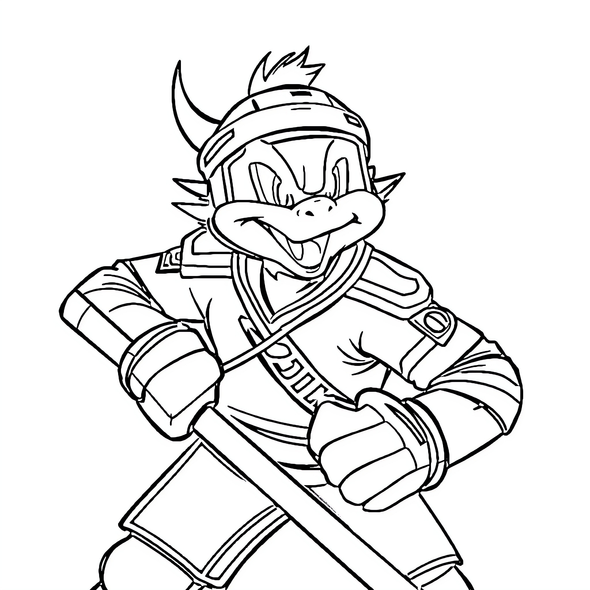 Wildwing character in action-ready outfit Coloring Page (free black-and-white line drawing printable PDF for all, from beginners to advanced learners, including children, teens, adults, and seniors)