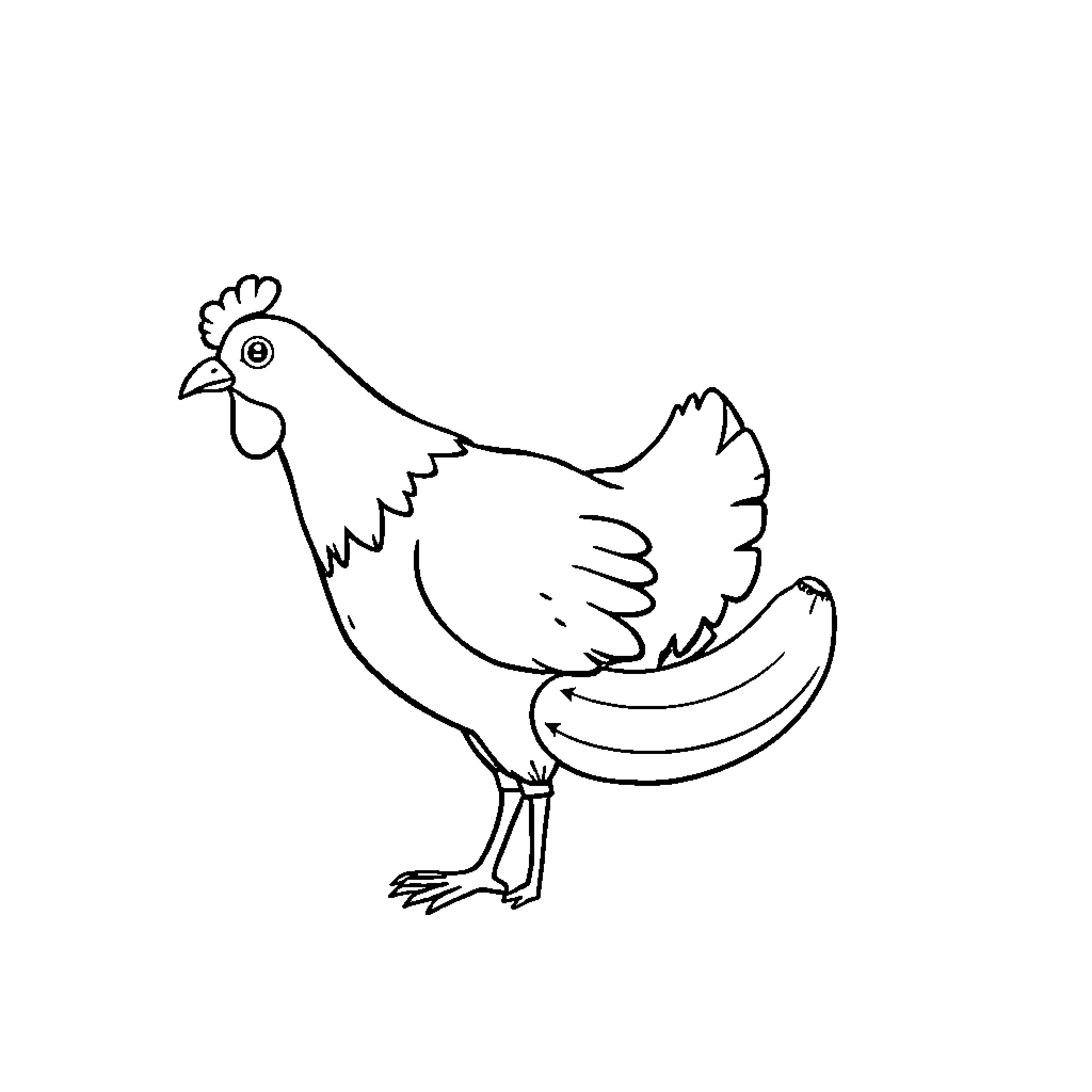 Chicken clutching a banana Coloring Page (free black-and-white line drawing printable PDF for all, from beginners to advanced learners, including children, teens, adults, and seniors)