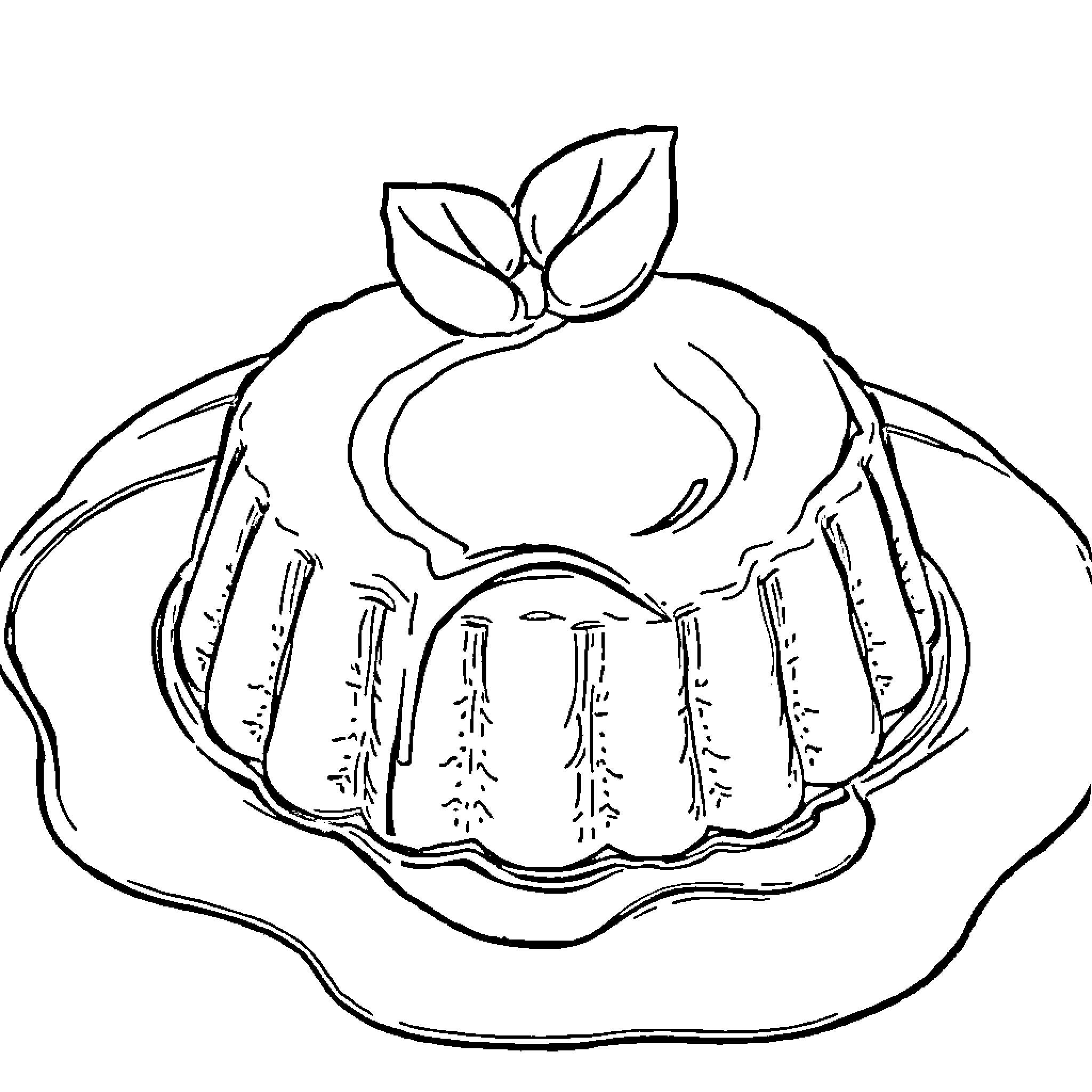 Canelé pastry on a plate Coloring Page (free black-and-white line drawing printable PDF for all, from beginners to advanced learners, including children, teens, adults, and seniors)