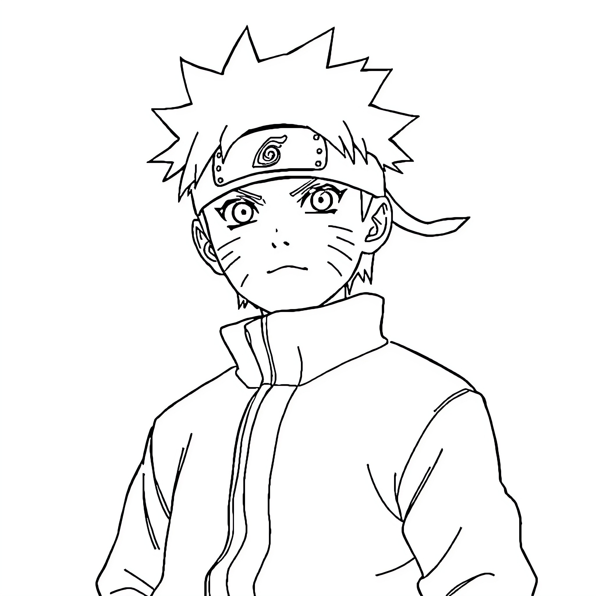 Naruto protagonist in serious expression Coloring Page (free black-and-white line drawing printable PDF for all, from beginners to advanced learners, including children, teens, adults, and seniors)