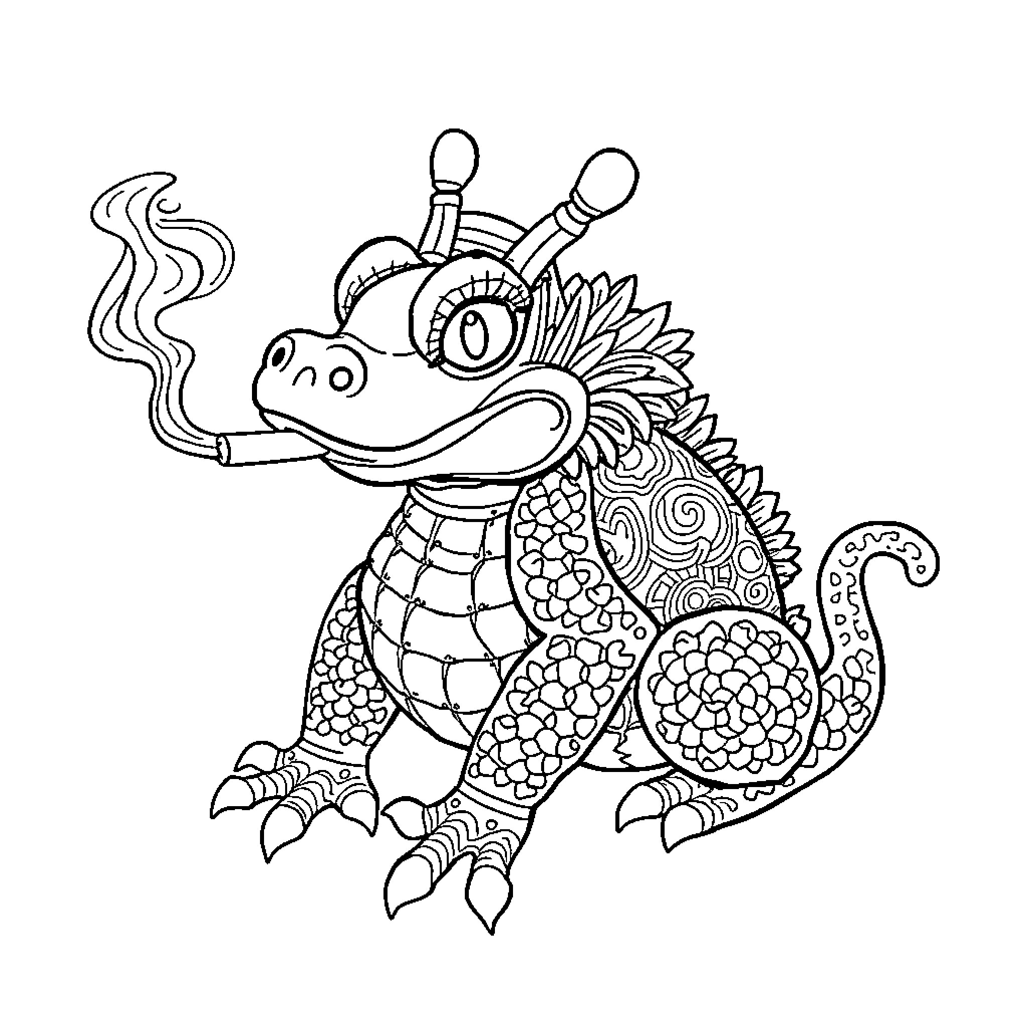 Toad wearing a quirky costume and holding a smoking pipe Coloring Page (free black-and-white line drawing printable PDF for all, from beginners to advanced learners, including children, teens, adults, and seniors)