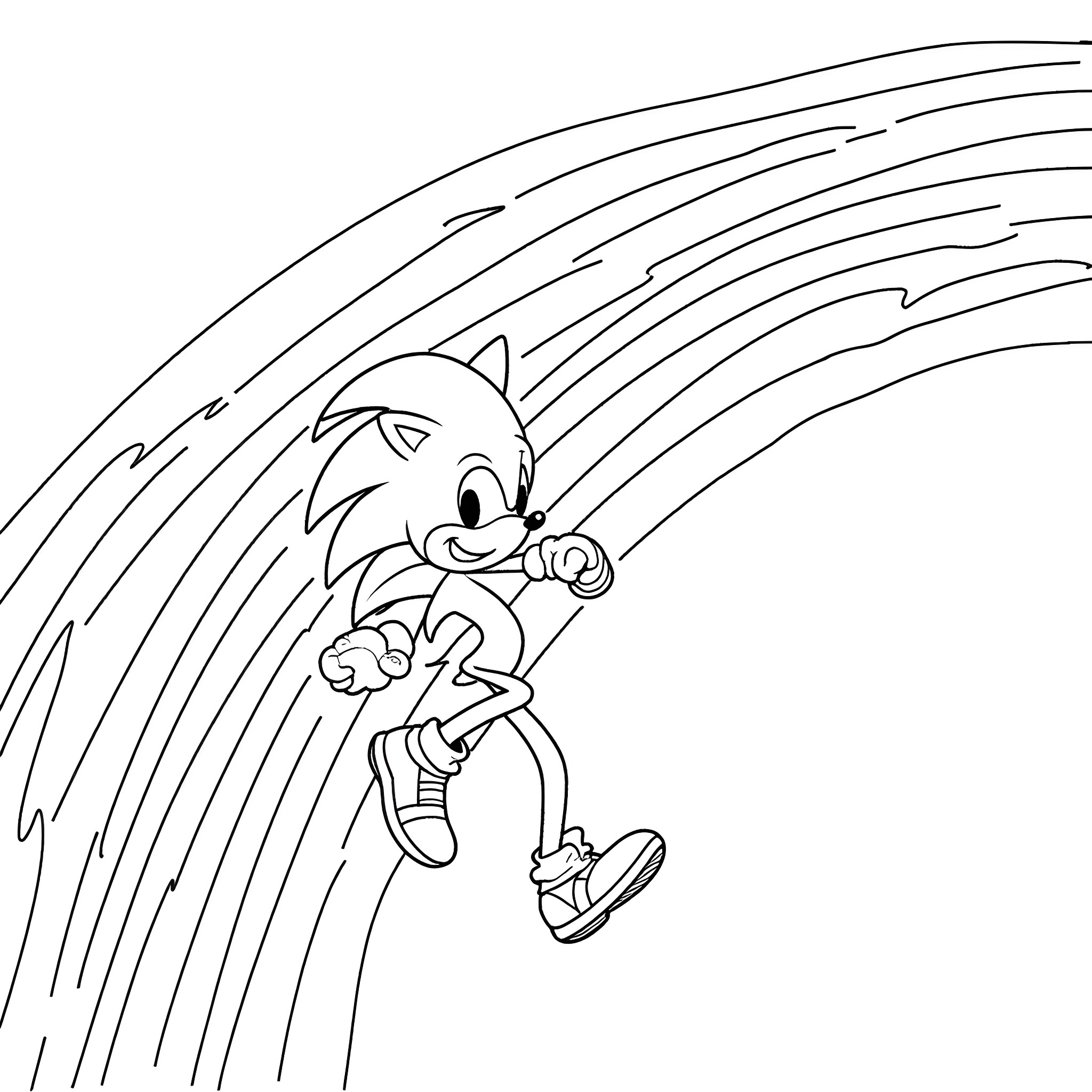 Sonic dashing through a swirling background Coloring Page (free black-and-white line drawing printable PDF for all, from beginners to advanced learners, including children, teens, adults, and seniors)