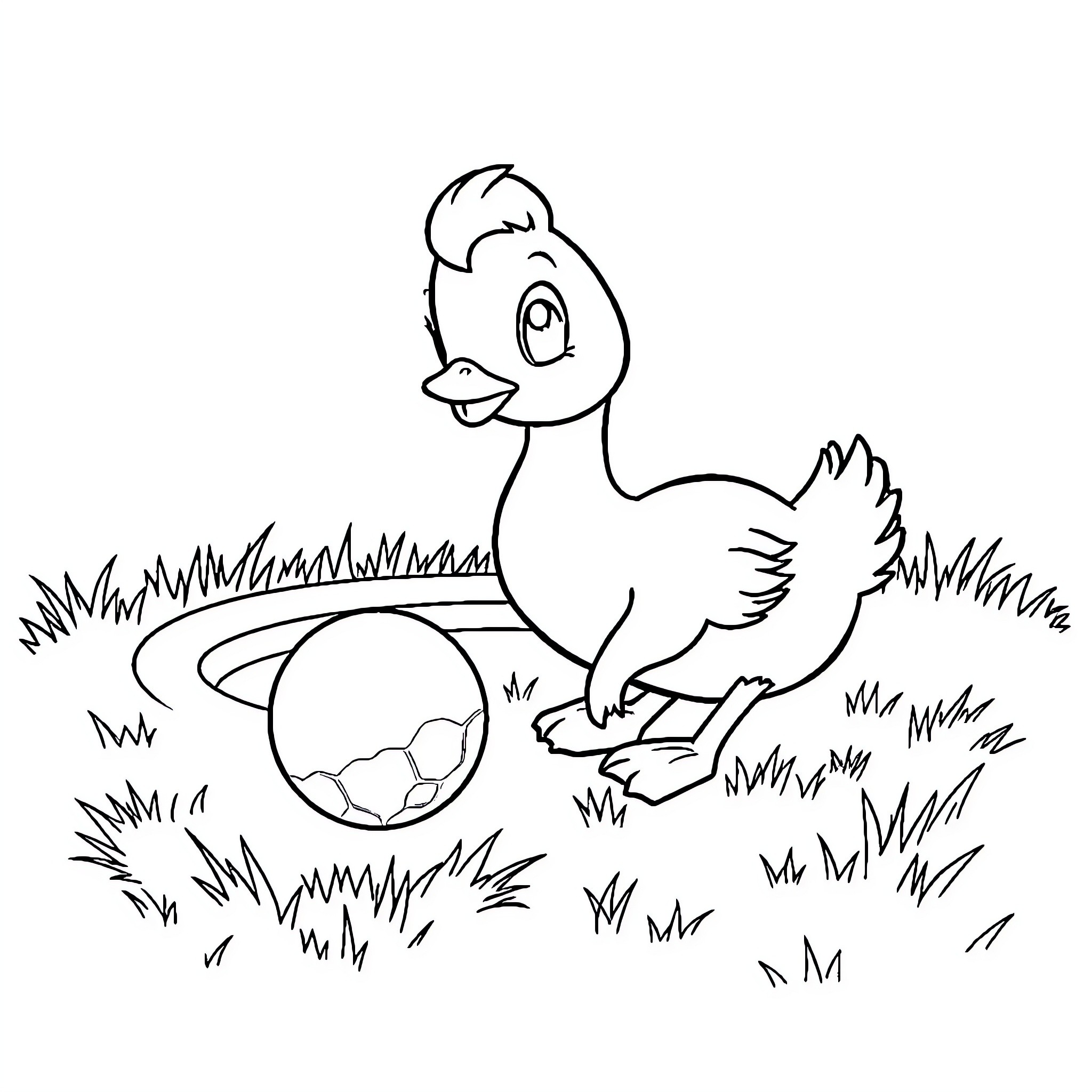 Golf Chick Playing in the Grass Coloring Page (free black-and-white line drawing printable PDF for all, from beginners to advanced learners, including children, teens, adults, and seniors)