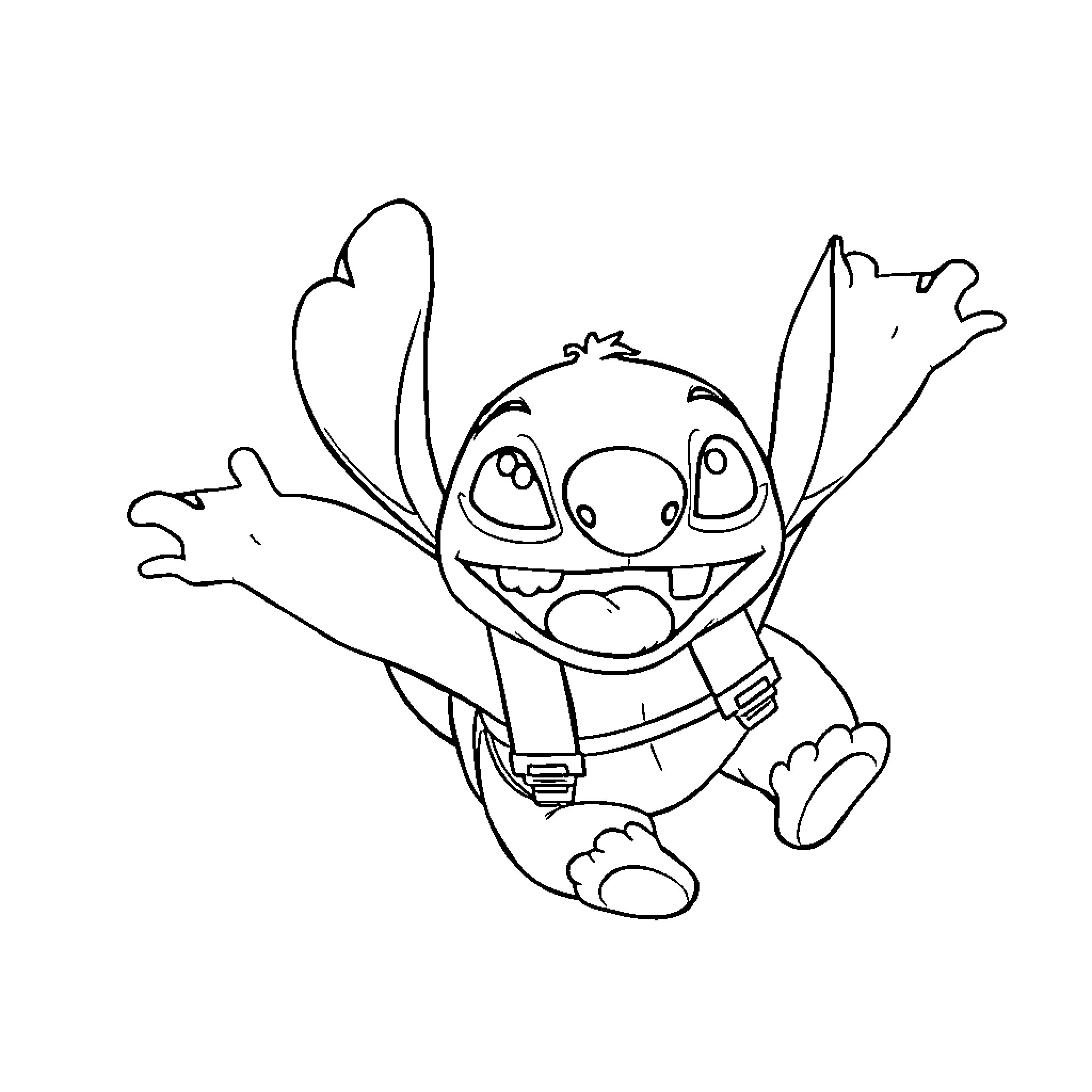 Stitch jumping with joy Coloring Page (free black-and-white line drawing printable PDF for all, from beginners to advanced learners, including children, teens, adults, and seniors)