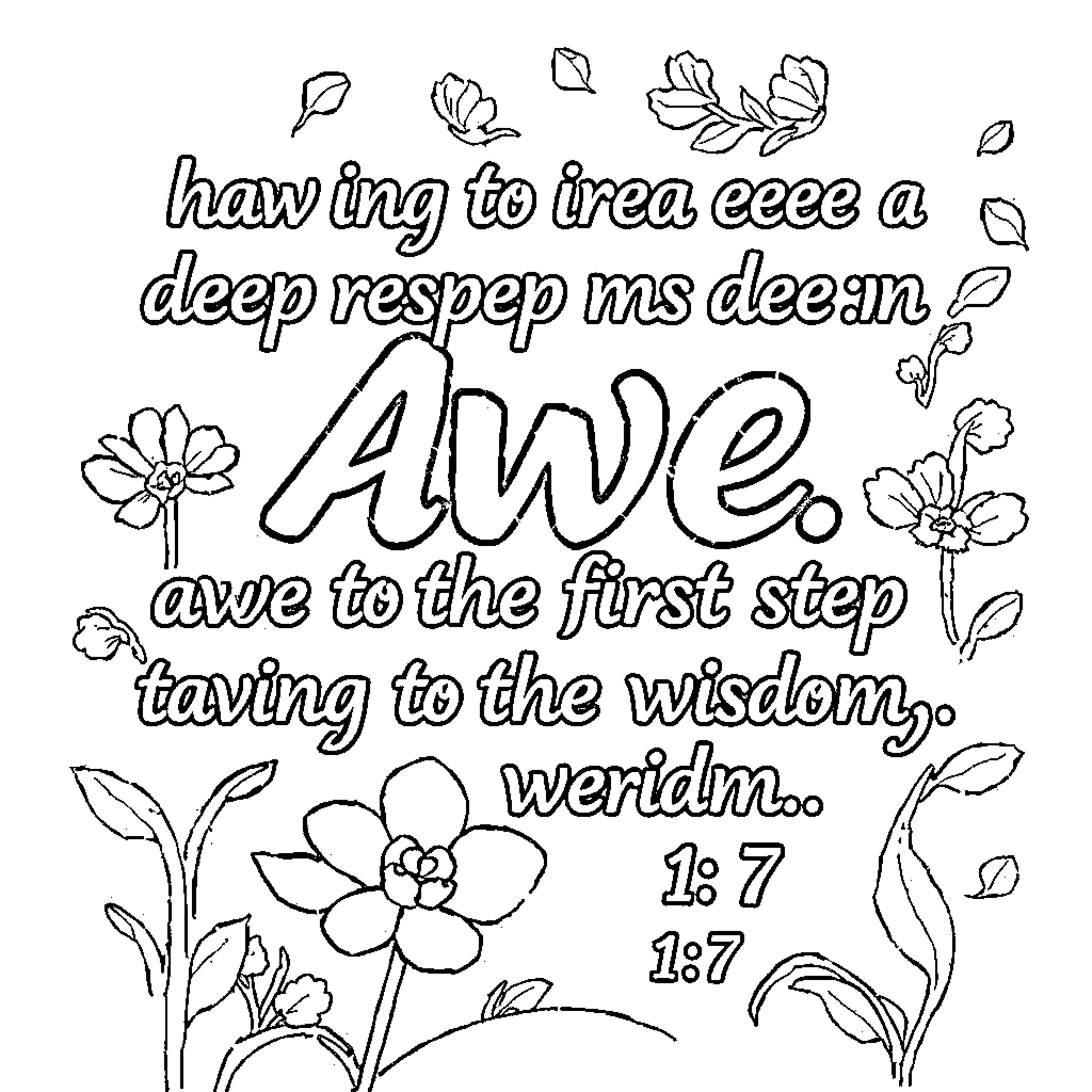 Bible Verse on Wisdom and Awe through Floral Imagery Coloring Page (free black-and-white line drawing printable PDF for all, from beginners to advanced learners, including children, teens, adults, and seniors)