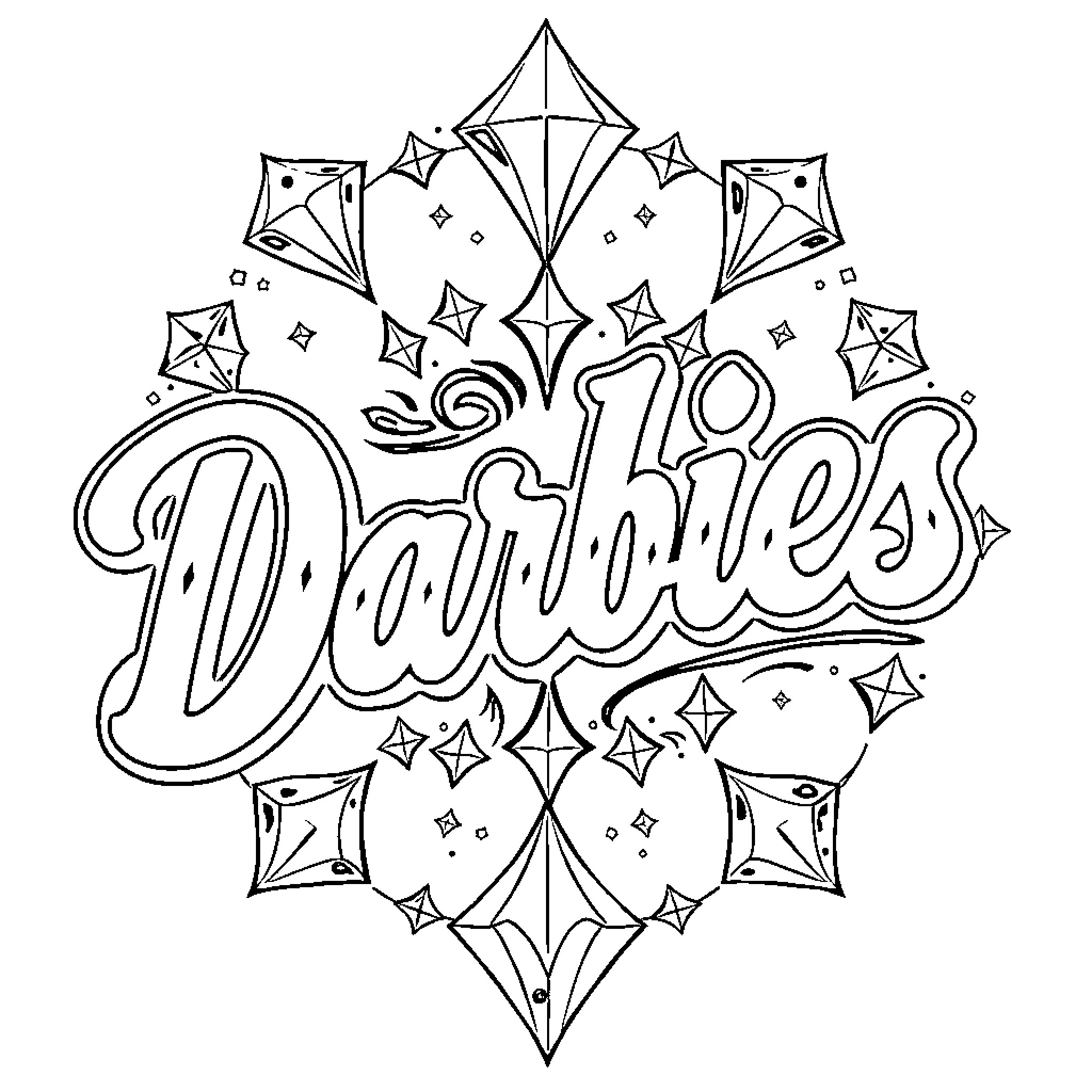 Tattoo of decorative text and shapes Coloring Page (free black-and-white line drawing printable PDF for all, from beginners to advanced learners, including children, teens, adults, and seniors)