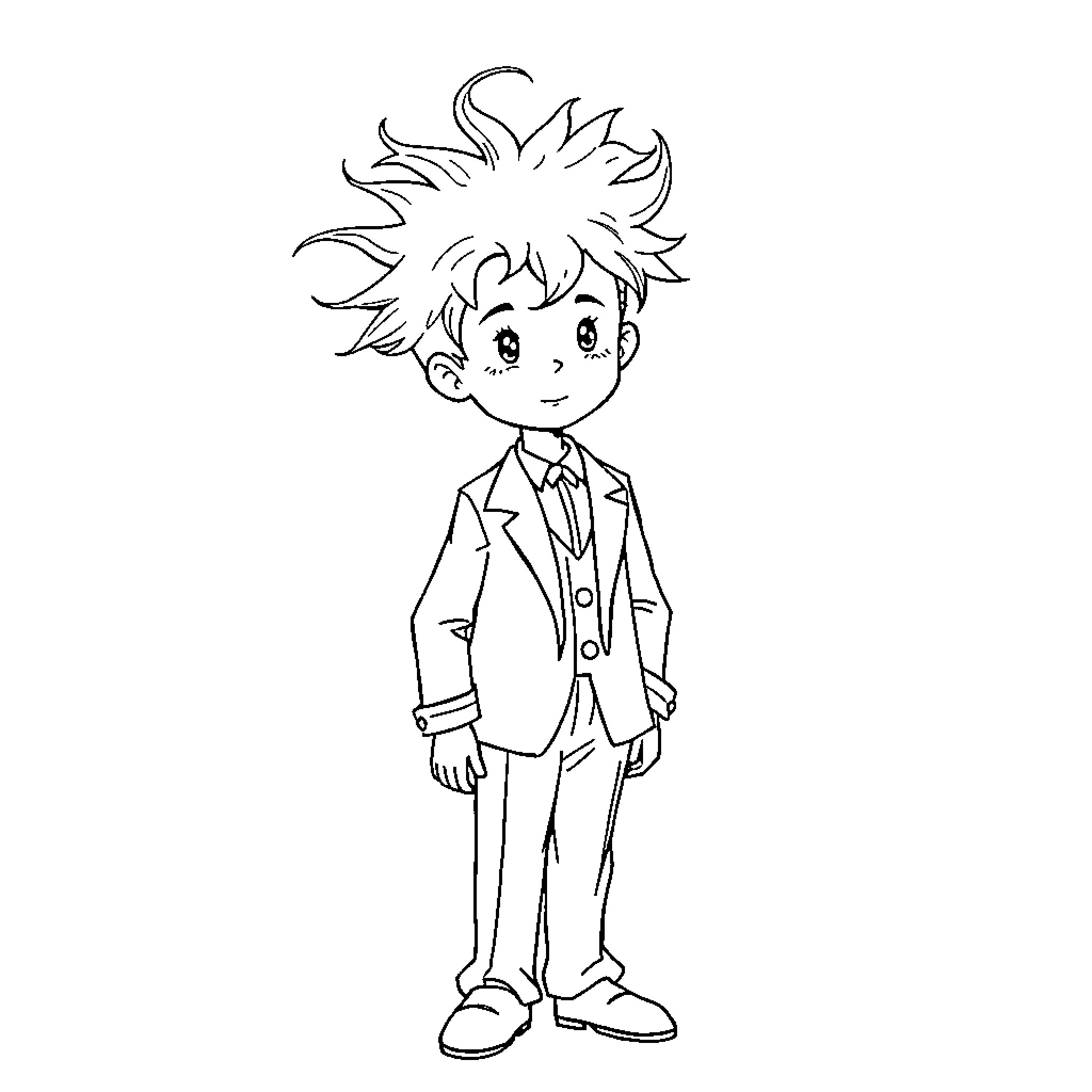Little Prince in Formal Attire Coloring Page (free black-and-white line drawing printable PDF for all, from beginners to advanced learners, including children, teens, adults, and seniors)