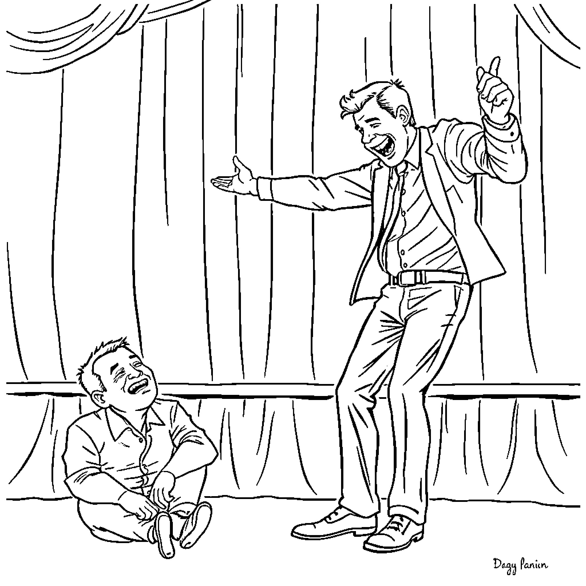 Ben Shapiro argues passionately while another person looks on Coloring Page (free black-and-white line drawing printable PDF for all, from beginners to advanced learners, including children, teens, adults, and seniors)