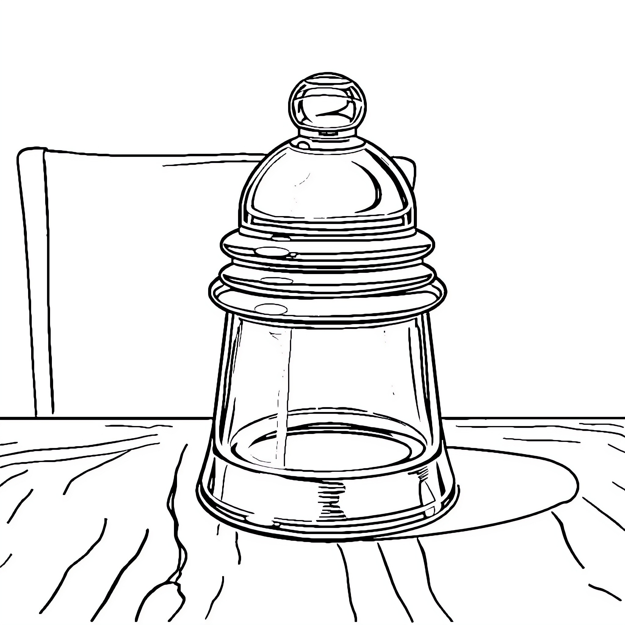 Hemingray 42 glass insulator on wooden surface Coloring Page (free black-and-white line drawing printable PDF for all, from beginners to advanced learners, including children, teens, adults, and seniors)