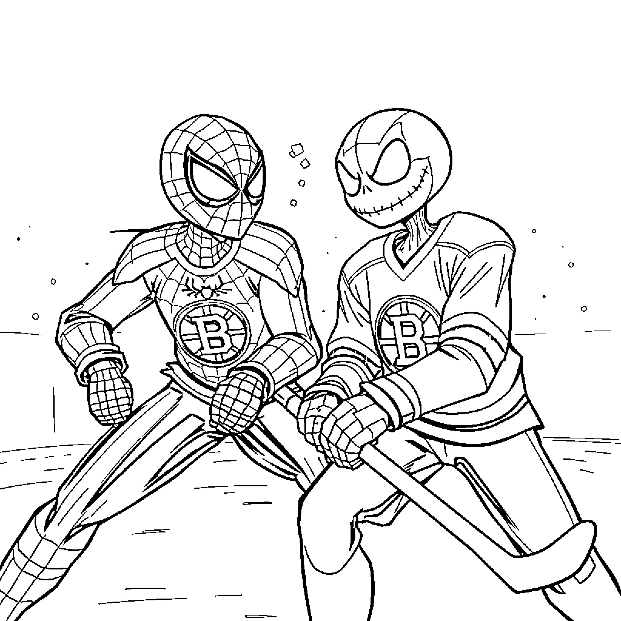 Spiderman and Nightmare Before Christmas Crossover Coloring Page (free black-and-white line drawing printable PDF for all, from beginners to advanced learners, including children, teens, adults, and seniors)