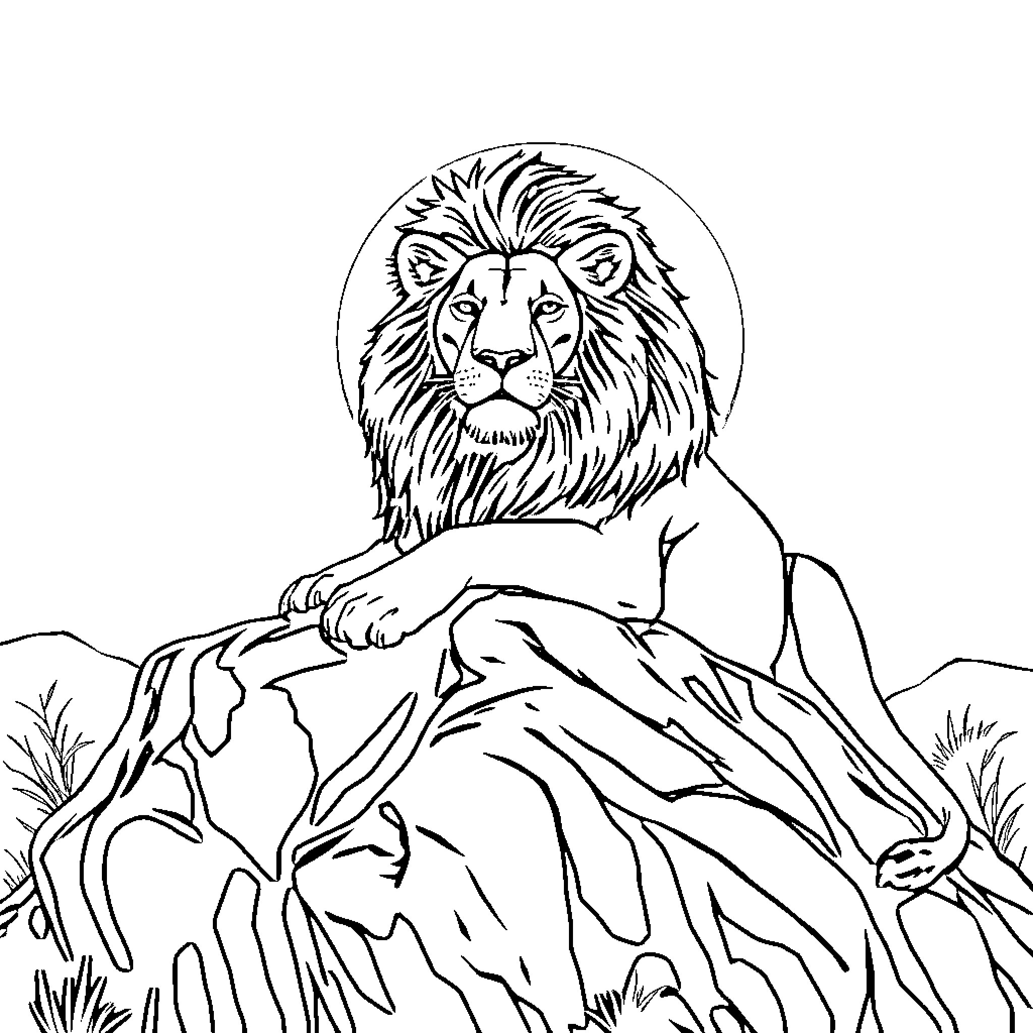 Lion resting in the wild Coloring Page (free black-and-white line drawing printable PDF for all, from beginners to advanced learners, including children, teens, adults, and seniors)