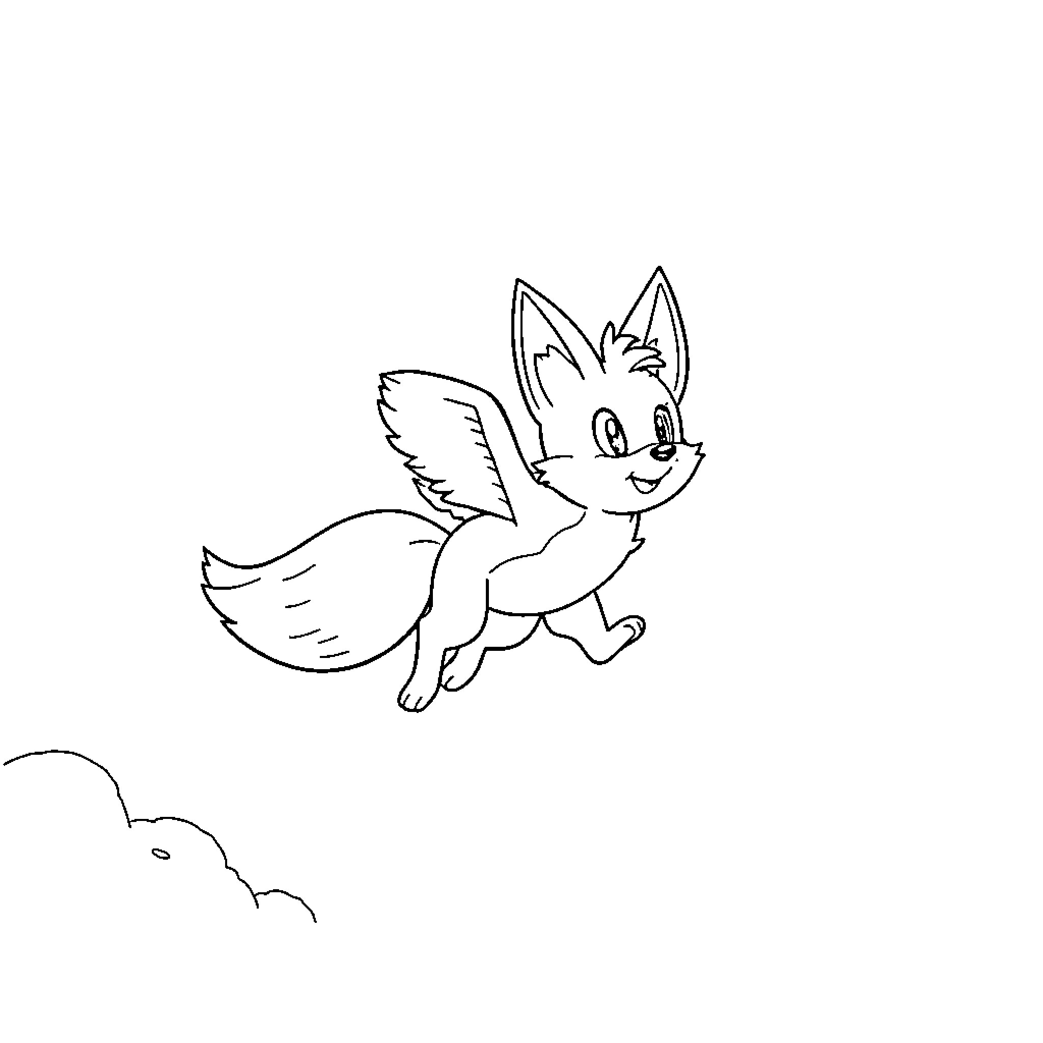 Tails flying joyfully through the sky Coloring Page (free black-and-white line drawing printable PDF for all, from beginners to advanced learners, including children, teens, adults, and seniors)