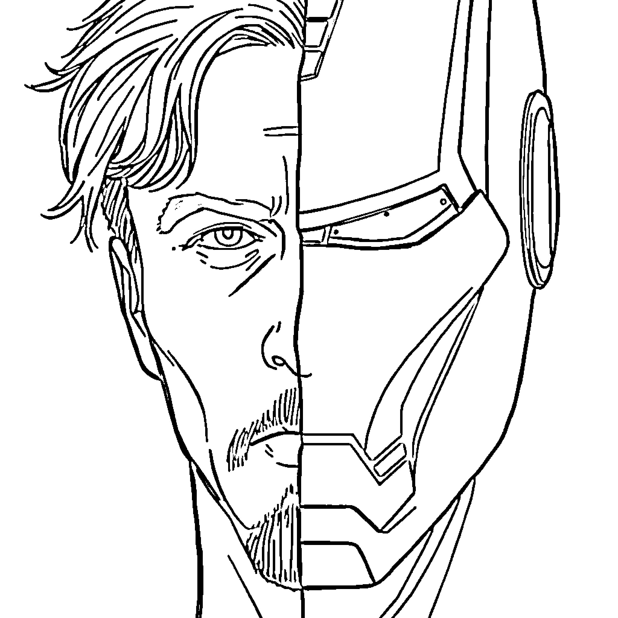 Tony Stark in a thoughtful, introspective pose Coloring Page (free black-and-white line drawing printable PDF for all, from beginners to advanced learners, including children, teens, adults, and seniors)