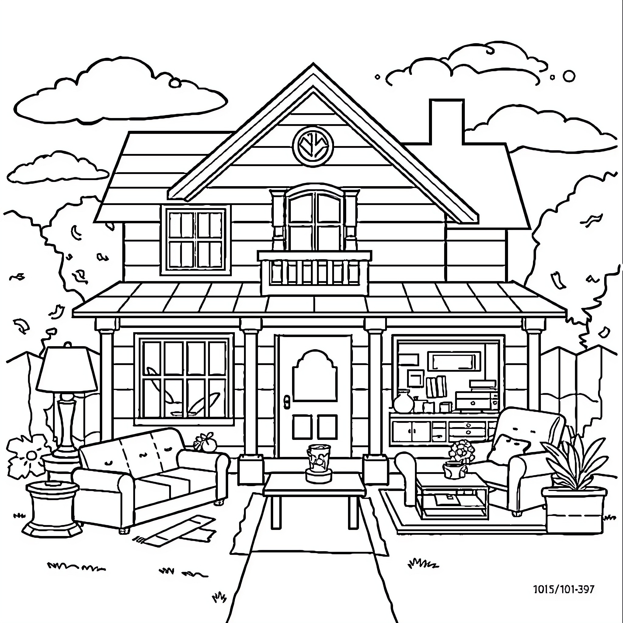 Houseflipper's cozy home decor adventure Coloring Page (free black-and-white line drawing printable PDF for all, from beginners to advanced learners, including children, teens, adults, and seniors)