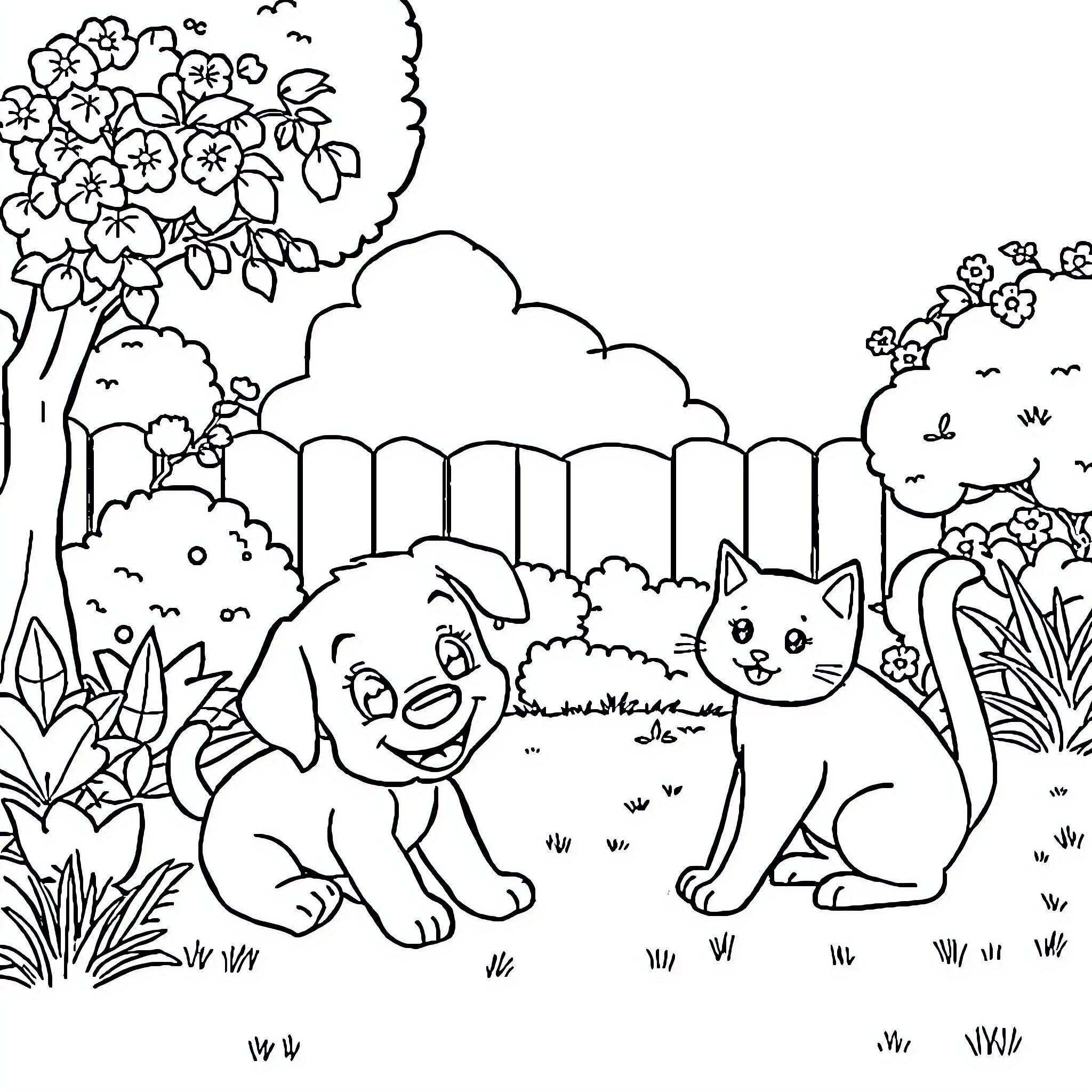 Bluey's Playful Adventure in the Garden Coloring Page (free black-and-white line drawing printable PDF for all, from beginners to advanced learners, including children, teens, adults, and seniors)
