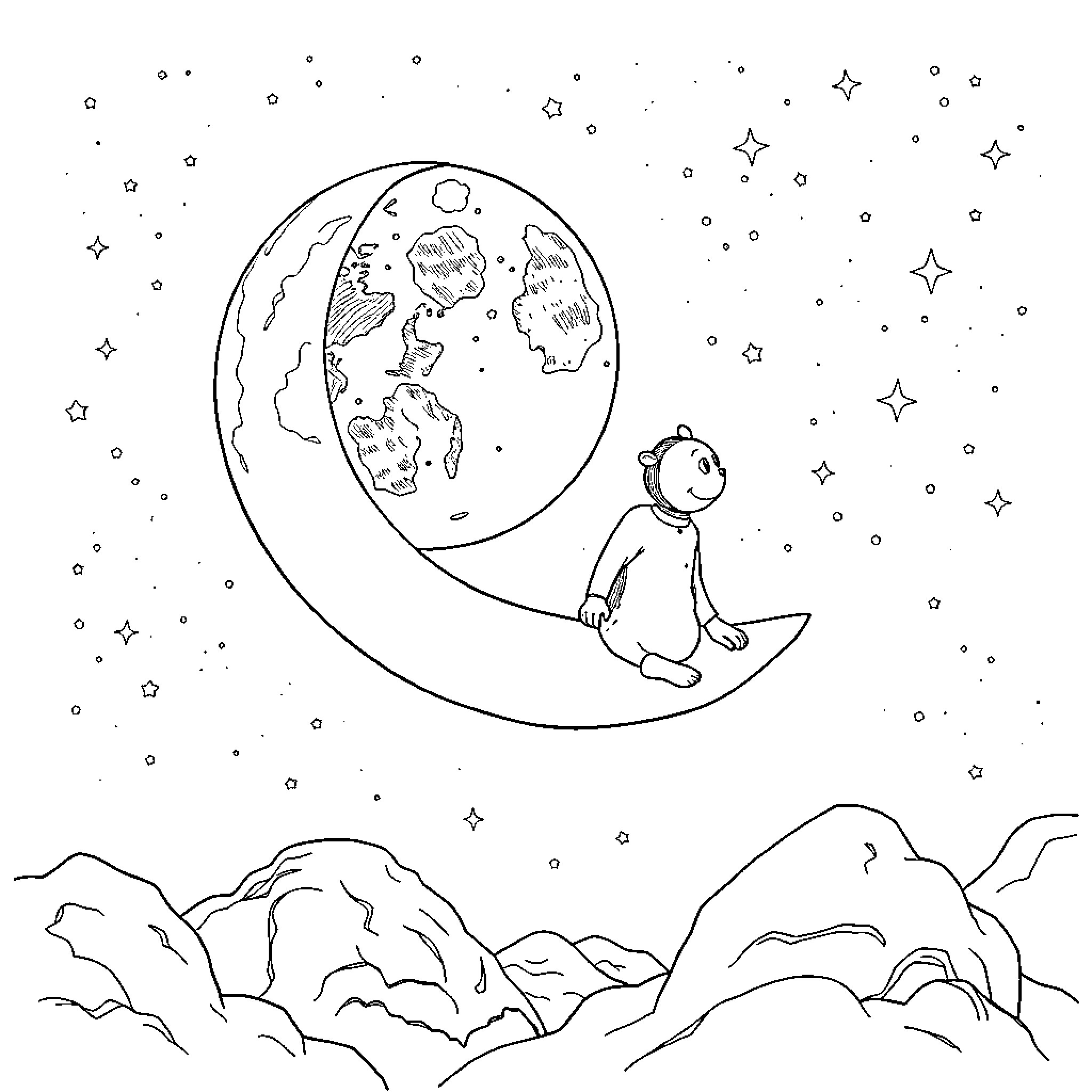 Patman exploring the wondrous galaxy Coloring Page (free black-and-white line drawing printable PDF for all, from beginners to advanced learners, including children, teens, adults, and seniors)