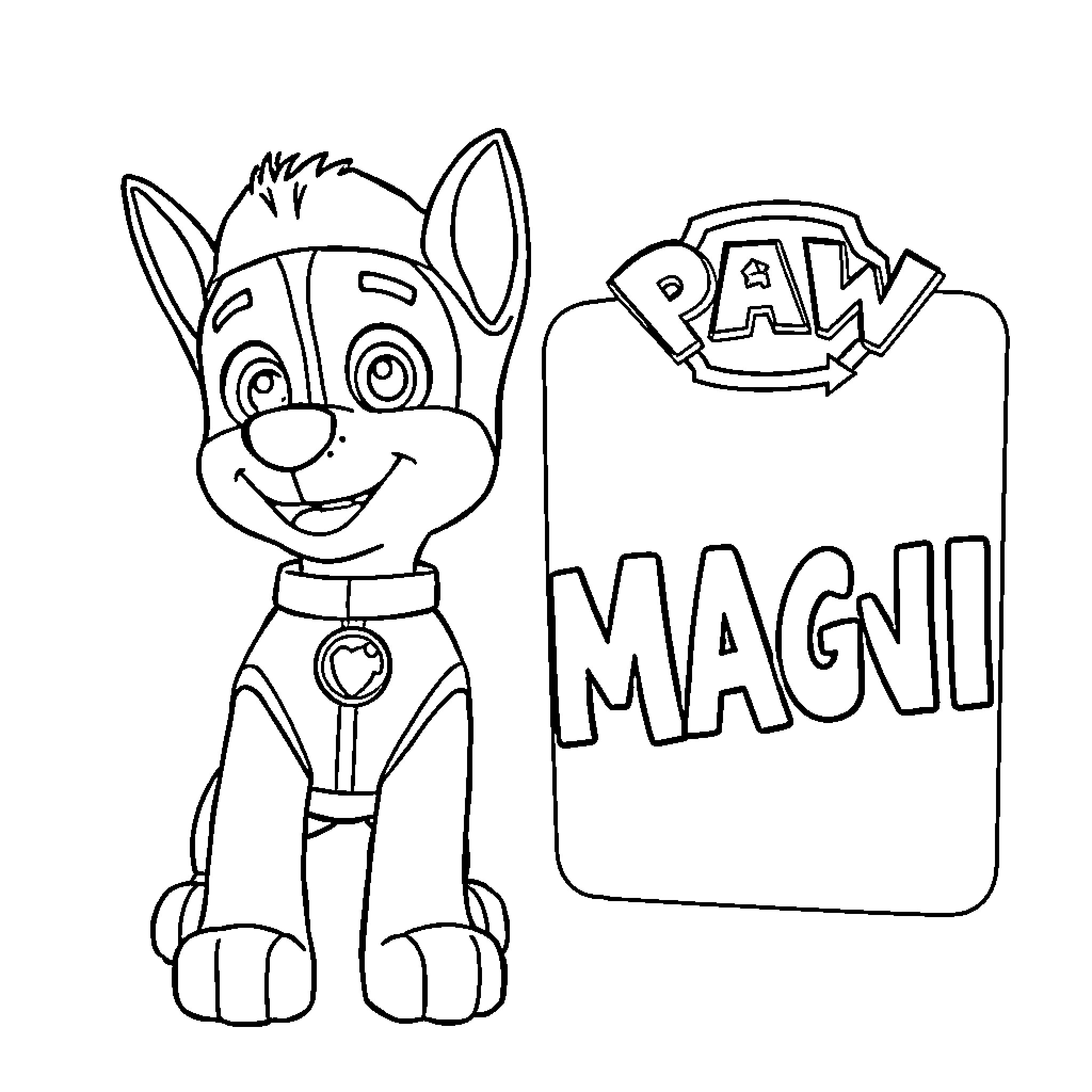 Chase the Paw Patrol Pup's Rescue Mission Coloring Page (free black-and-white line drawing printable PDF for all, from beginners to advanced learners, including children, teens, adults, and seniors)