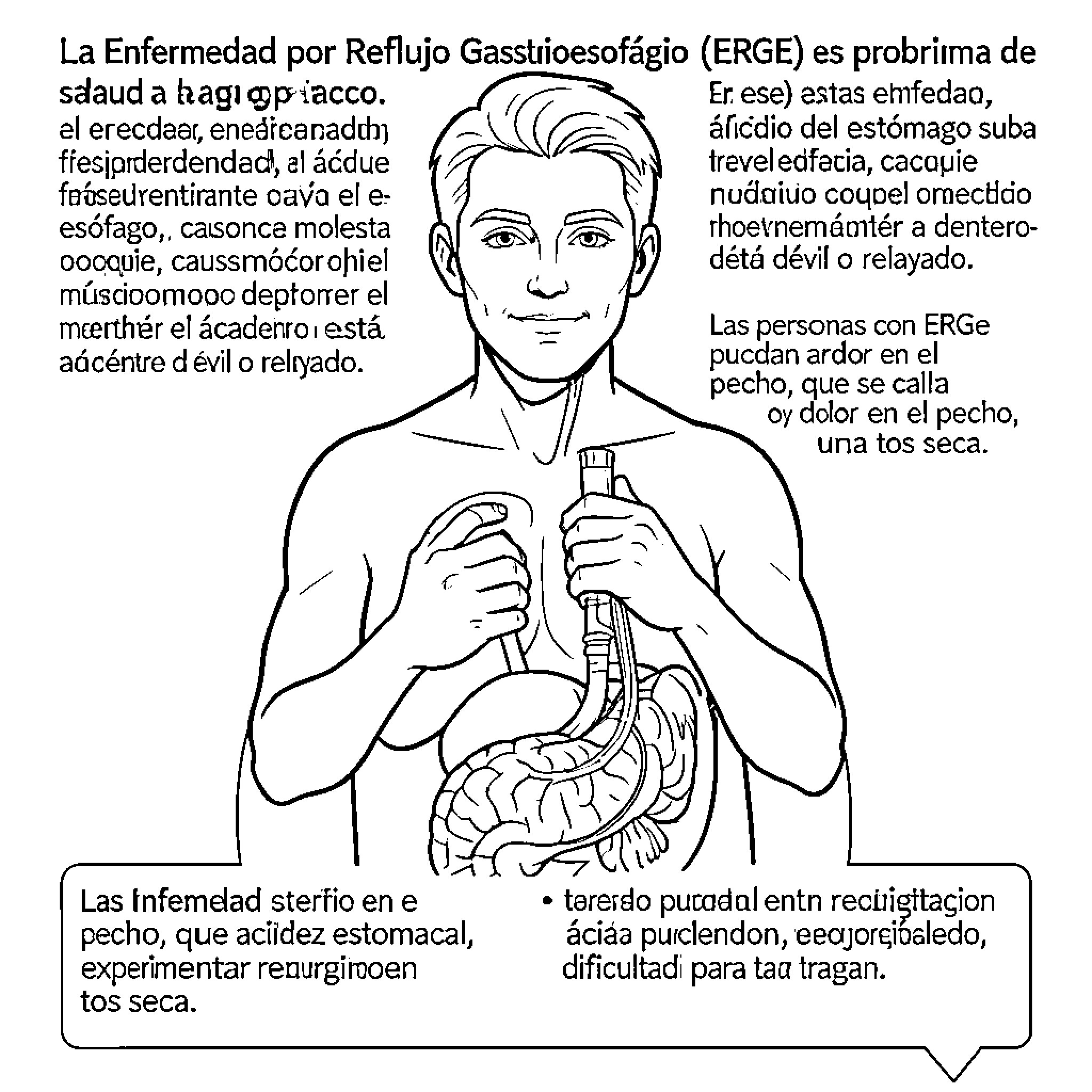Enfermedad por Reflujo Gastroesofágico (ERGE): síntomas y diagnóstico Coloring Page (free black-and-white line drawing printable PDF for all, from beginners to advanced learners, including children, teens, adults, and seniors)