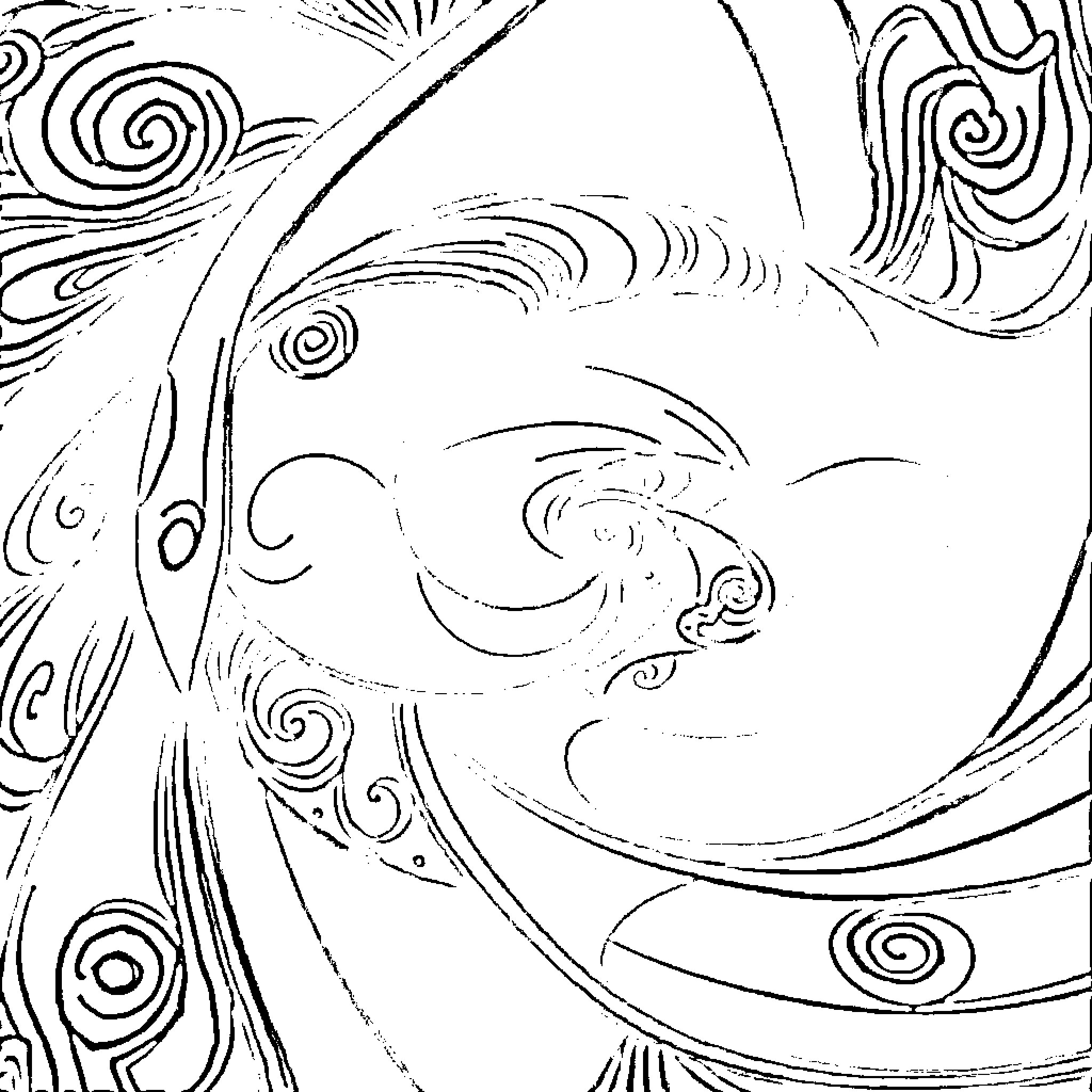 Fractal Swirling Abstract Design Coloring Page (free black-and-white line drawing printable PDF for all, from beginners to advanced learners, including children, teens, adults, and seniors)