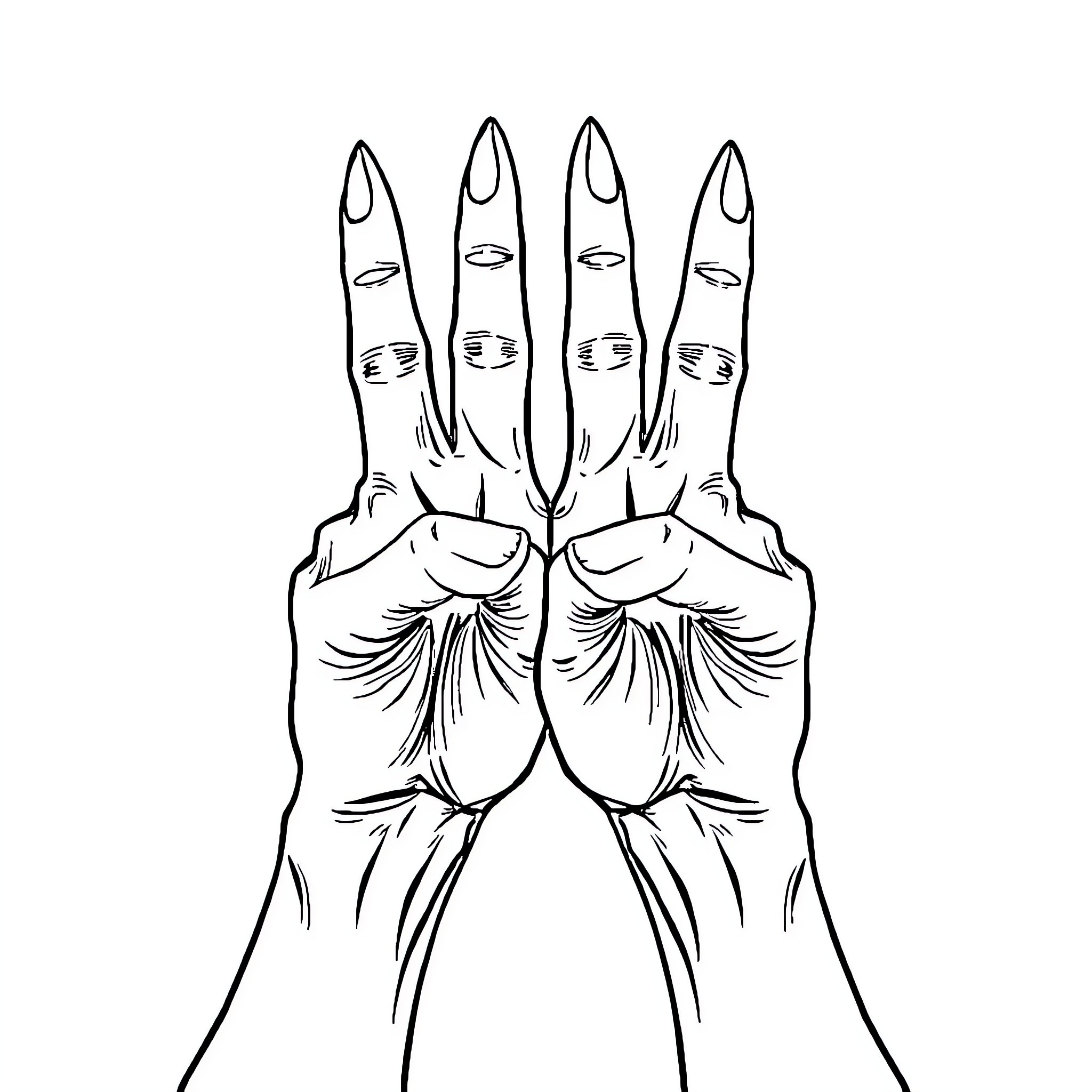 Hand Expressing Creepy or Eerie Gesture Coloring Page (free black-and-white line drawing printable PDF for all, from beginners to advanced learners, including children, teens, adults, and seniors)