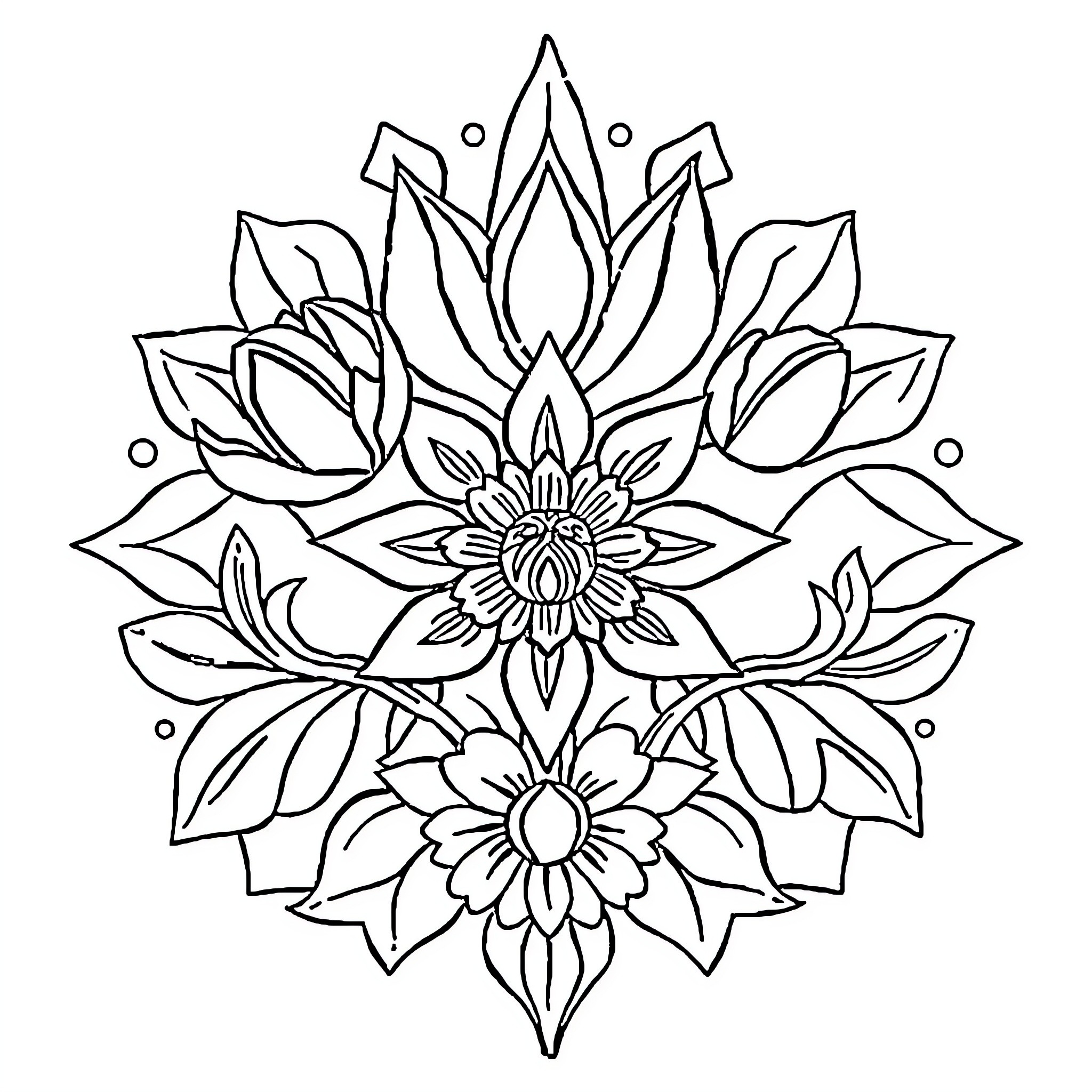 Aesthetic Floral Mandala Design Coloring Page (free black-and-white line drawing printable PDF for all, from beginners to advanced learners, including children, teens, adults, and seniors)