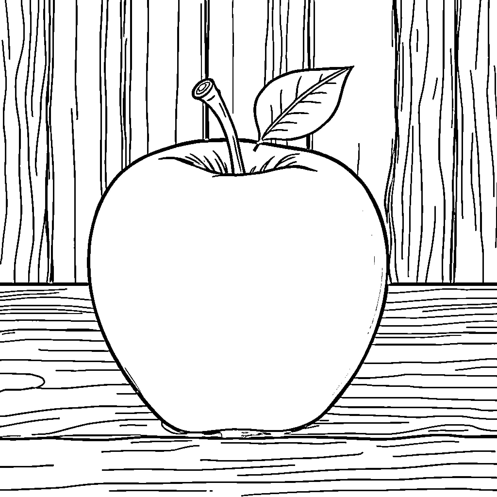 Apple silhouette on wooden background Coloring Page (free black-and-white line drawing printable PDF for all, from beginners to advanced learners, including children, teens, adults, and seniors)