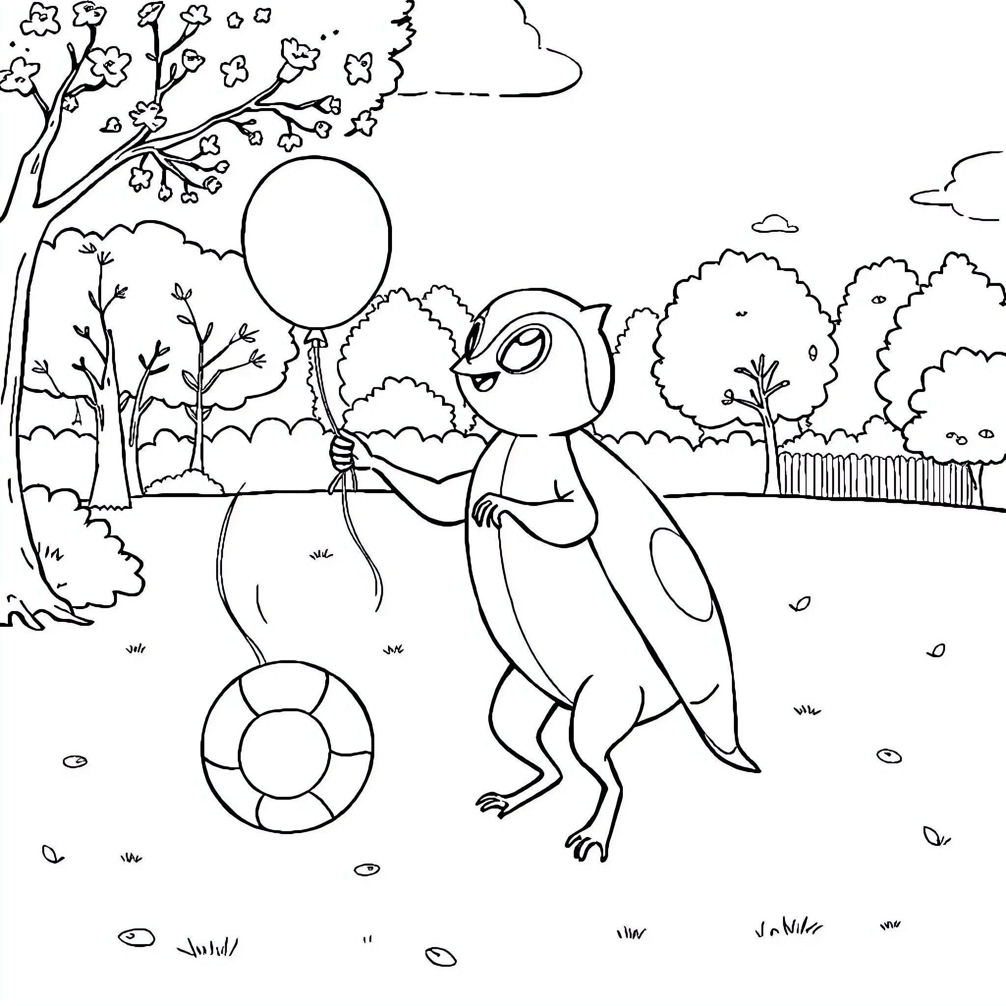 Patrouille of whimsical creatures frolicking in nature Coloring Page (free black-and-white line drawing printable PDF for all, from beginners to advanced learners, including children, teens, adults, and seniors)