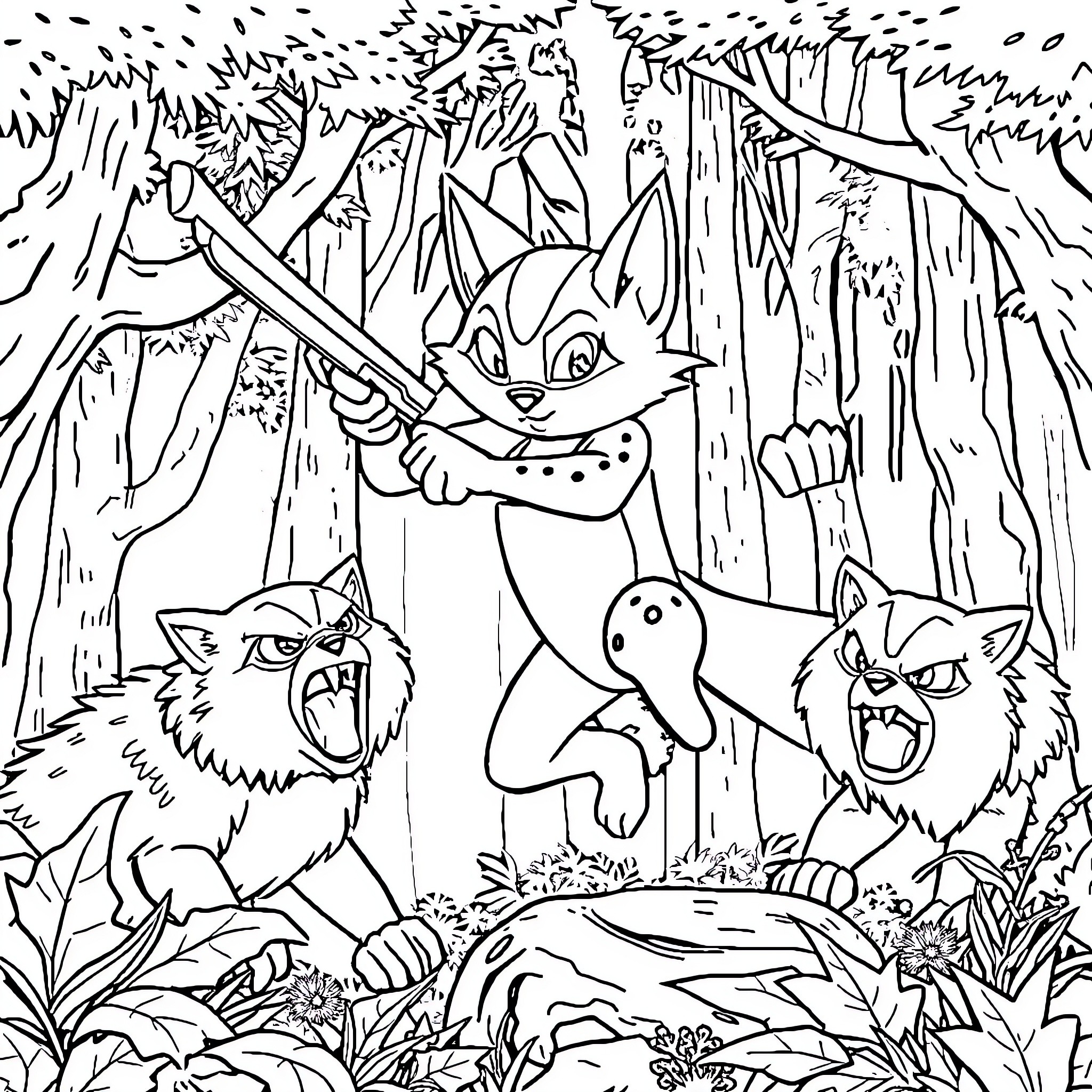 Pat Patrouille: Wildlife Patrol in the Wilderness Coloring Page (free black-and-white line drawing printable PDF for all, from beginners to advanced learners, including children, teens, adults, and seniors)