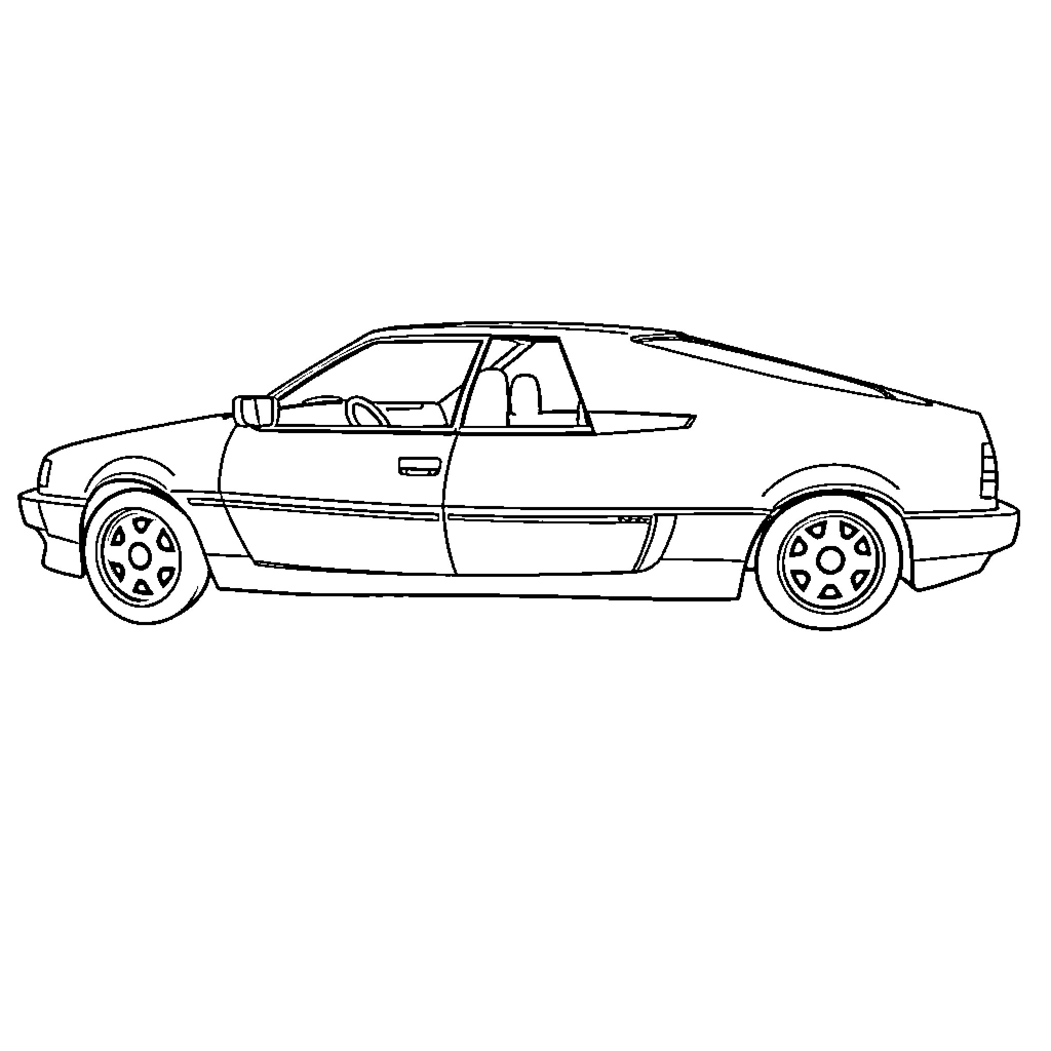 Volkswagen sports car in line art design Coloring Page (free black-and-white line drawing printable PDF for all, from beginners to advanced learners, including children, teens, adults, and seniors)