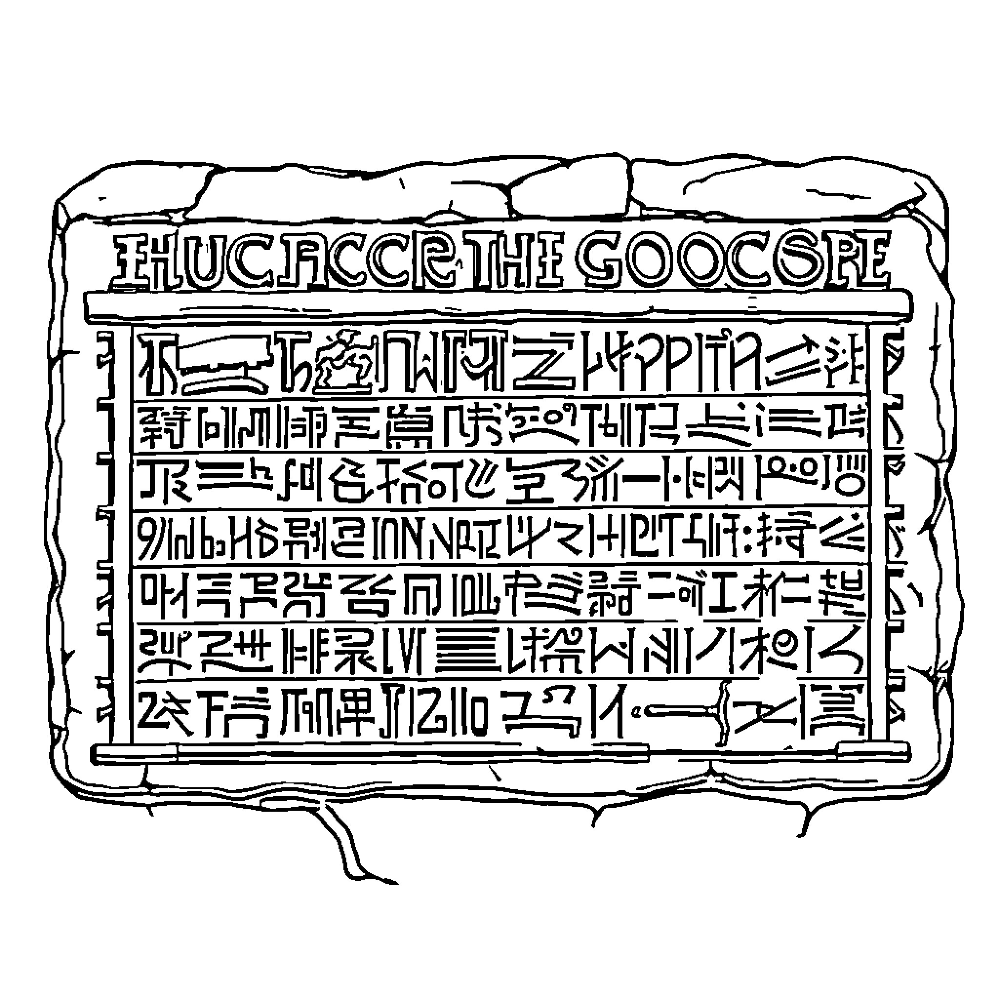 Code of Hammurabi - Carved stone tablet with inscriptions Coloring Page (free black-and-white line drawing printable PDF for all, from beginners to advanced learners, including children, teens, adults, and seniors)