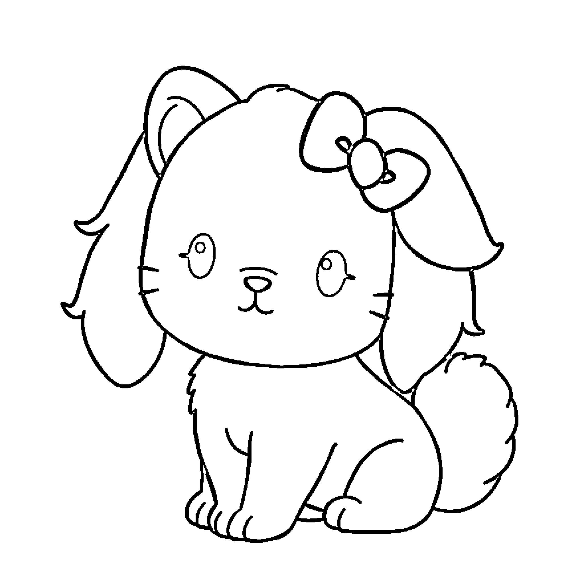 Cinnamoroll sitting and smiling happily Coloring Page (free black-and-white line drawing printable PDF for all, from beginners to advanced learners, including children, teens, adults, and seniors)
