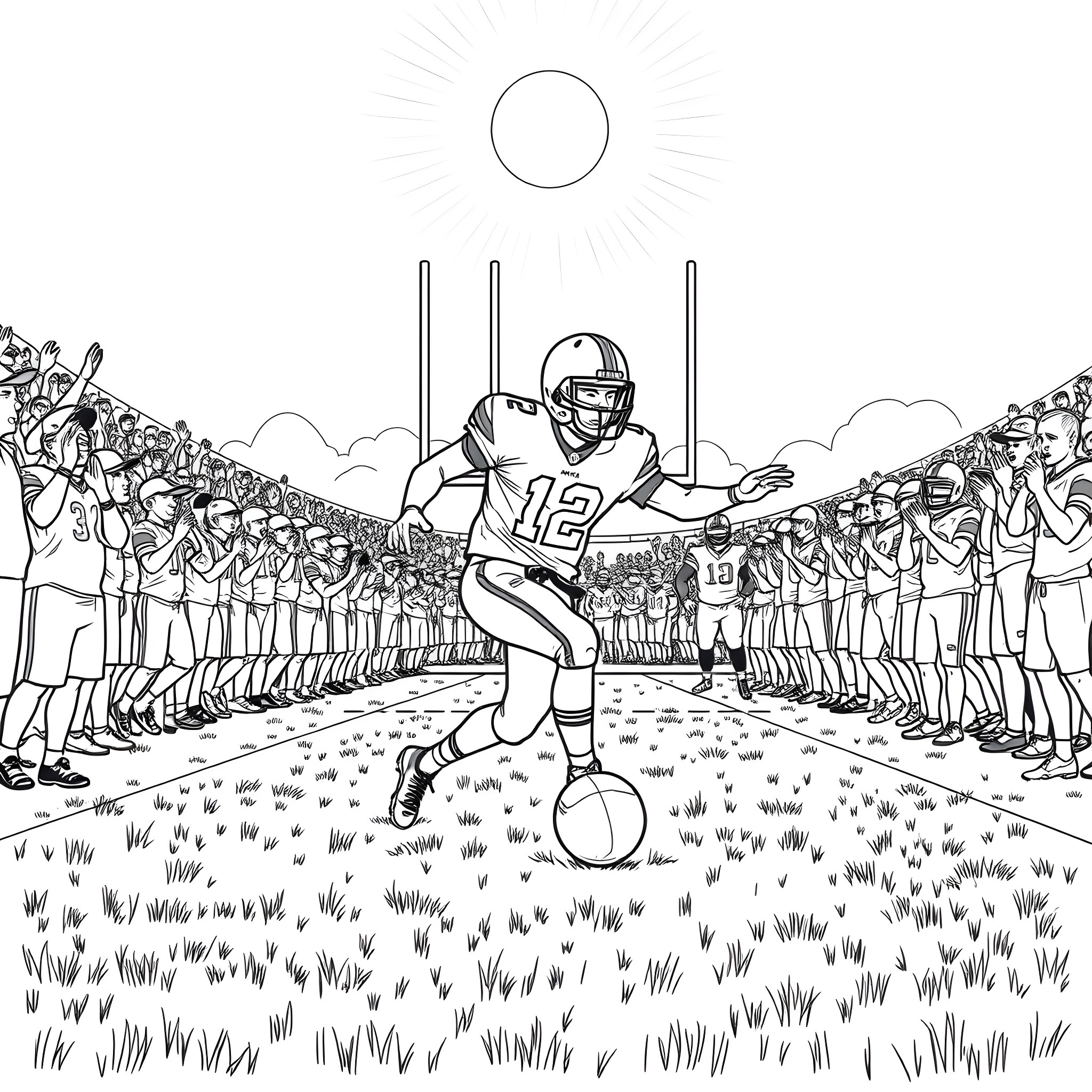 Harley Reid's triumphant touchdown celebration Coloring Page (free black-and-white line drawing printable PDF for all, from beginners to advanced learners, including children, teens, adults, and seniors)
