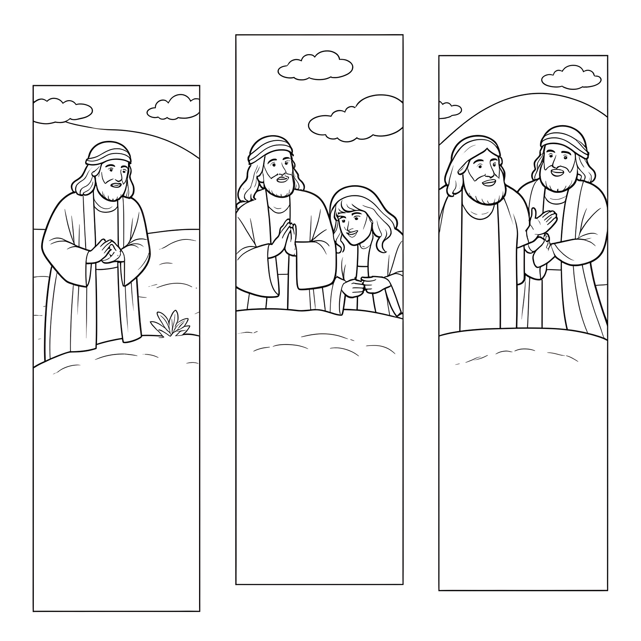 Bible Story Depicting Christ with His Disciples Coloring Page (free black-and-white line drawing printable PDF for all, from beginners to advanced learners, including children, teens, adults, and seniors)