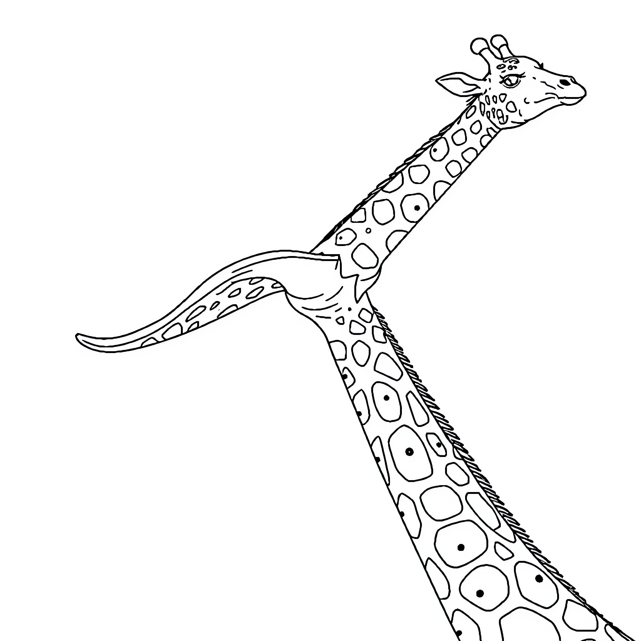 Giraffe reaching high above Coloring Page (free black-and-white line drawing printable PDF for all, from beginners to advanced learners, including children, teens, adults, and seniors)