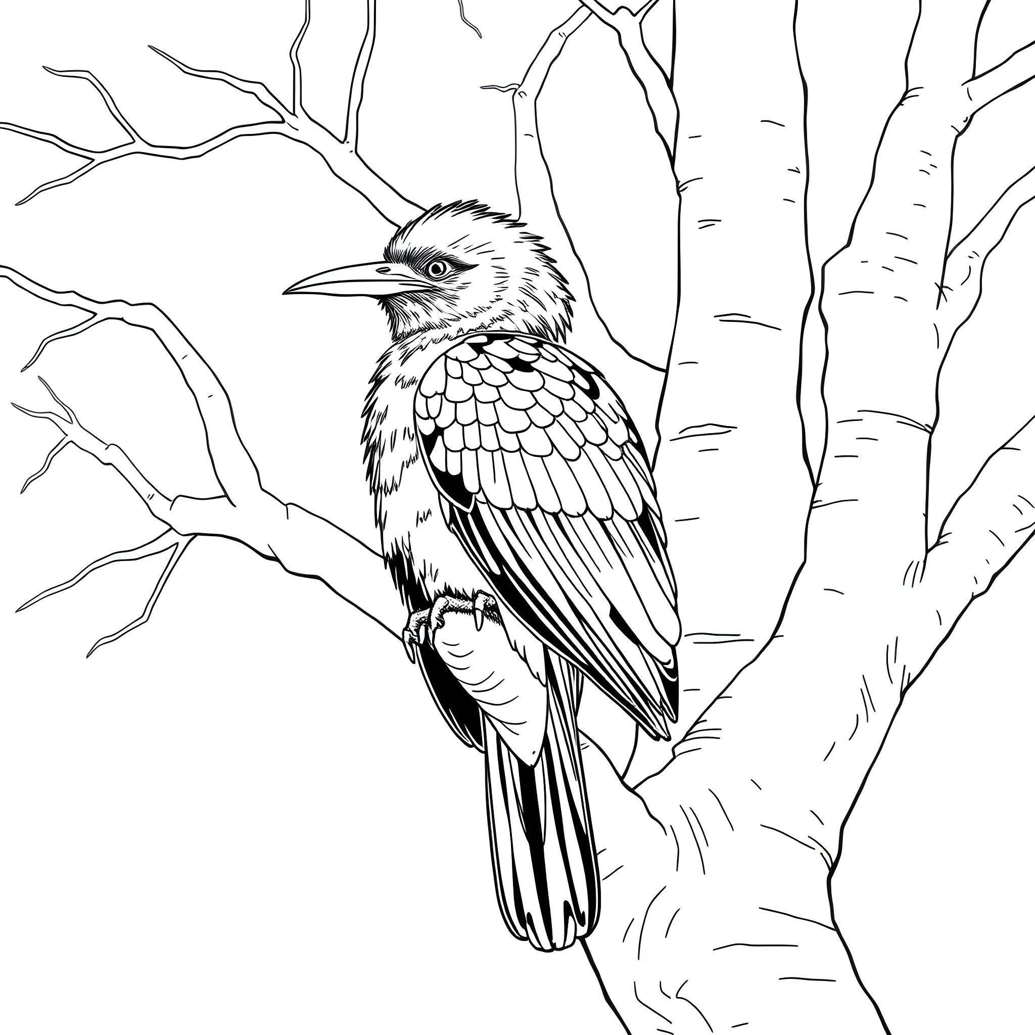 Cape Weaver perched on a branch Coloring Page (free black-and-white line drawing printable PDF for all, from beginners to advanced learners, including children, teens, adults, and seniors)