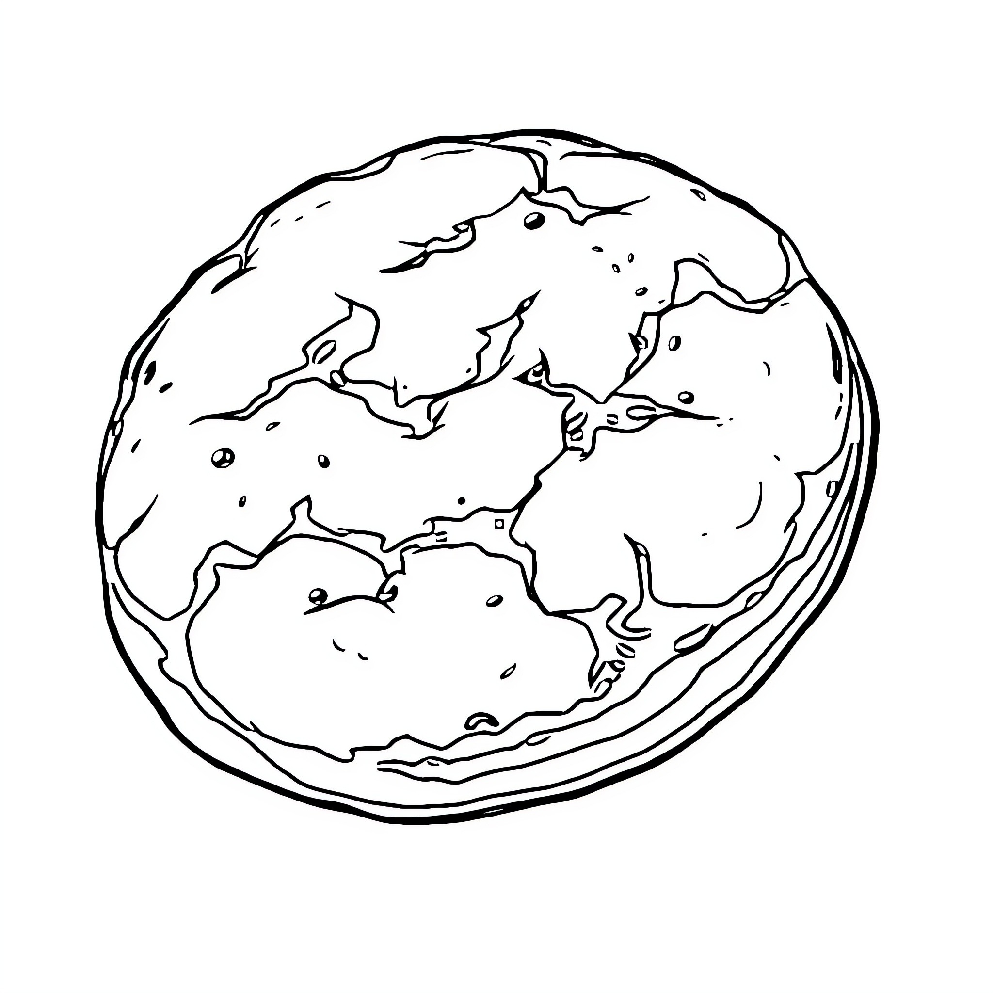 Shadow Milk Cookie on a Planet Coloring Page (free black-and-white line drawing printable PDF for all, from beginners to advanced learners, including children, teens, adults, and seniors)