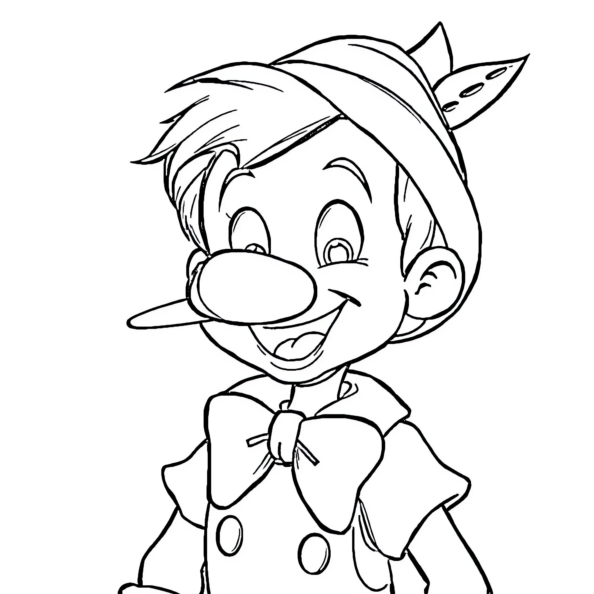 Pinocchio's Playful Adventure Coloring Page (free black-and-white line drawing printable PDF for all, from beginners to advanced learners, including children, teens, adults, and seniors)