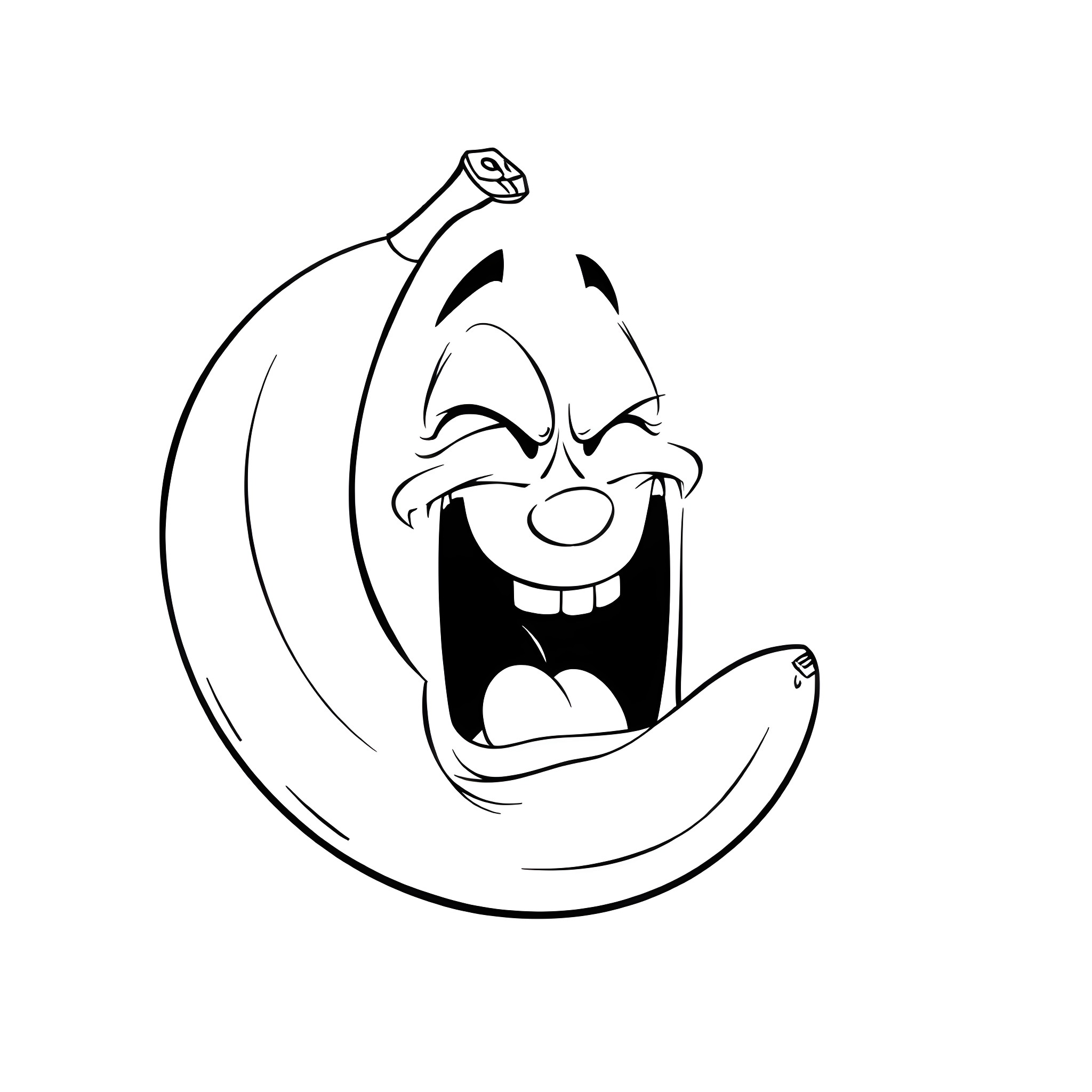 Banana character smiling and waving happily Coloring Page (free black-and-white line drawing printable PDF for all, from beginners to advanced learners, including children, teens, adults, and seniors)