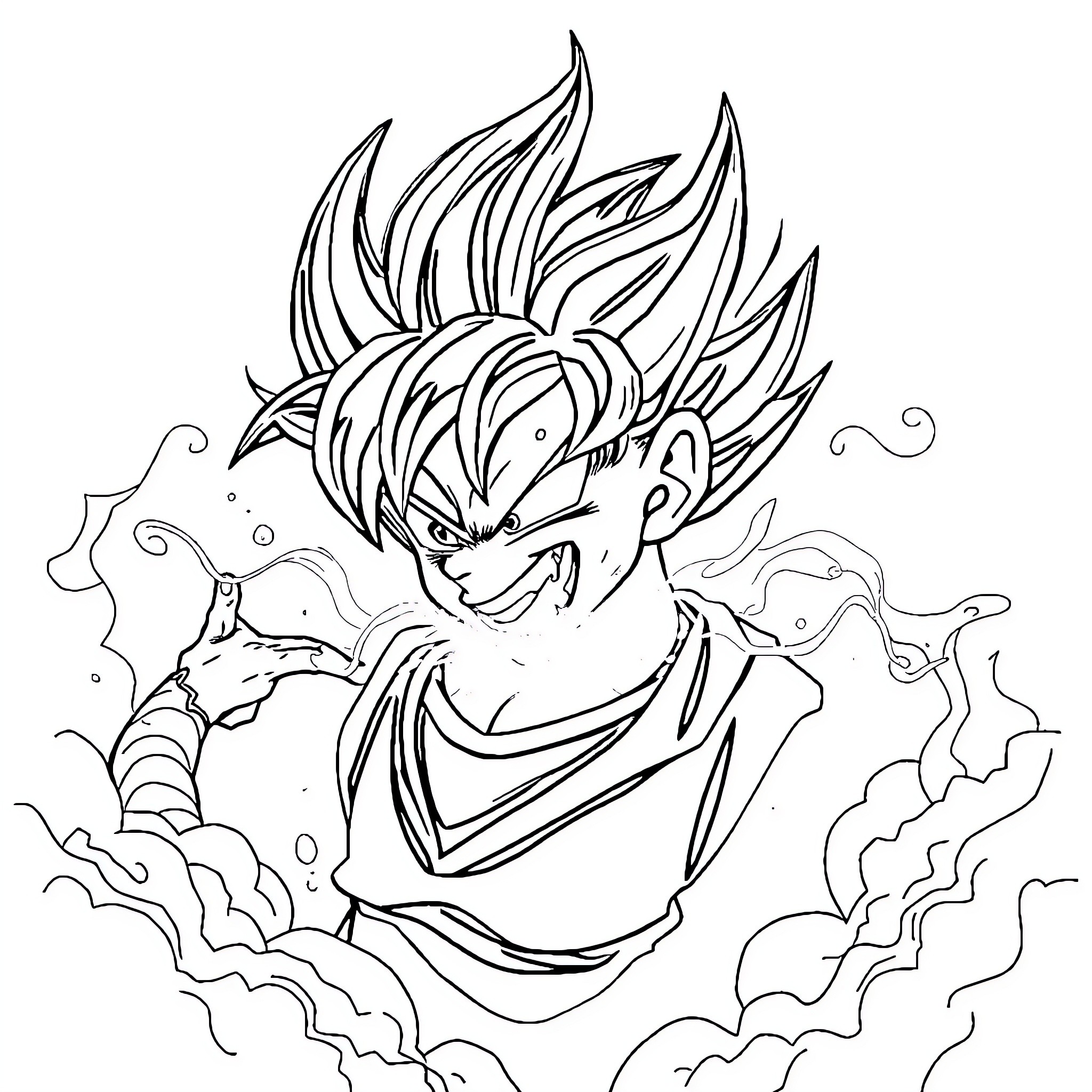 Dragon Ball Warrior's Fierce Expression Coloring Page (free black-and-white line drawing printable PDF for all, from beginners to advanced learners, including children, teens, adults, and seniors)