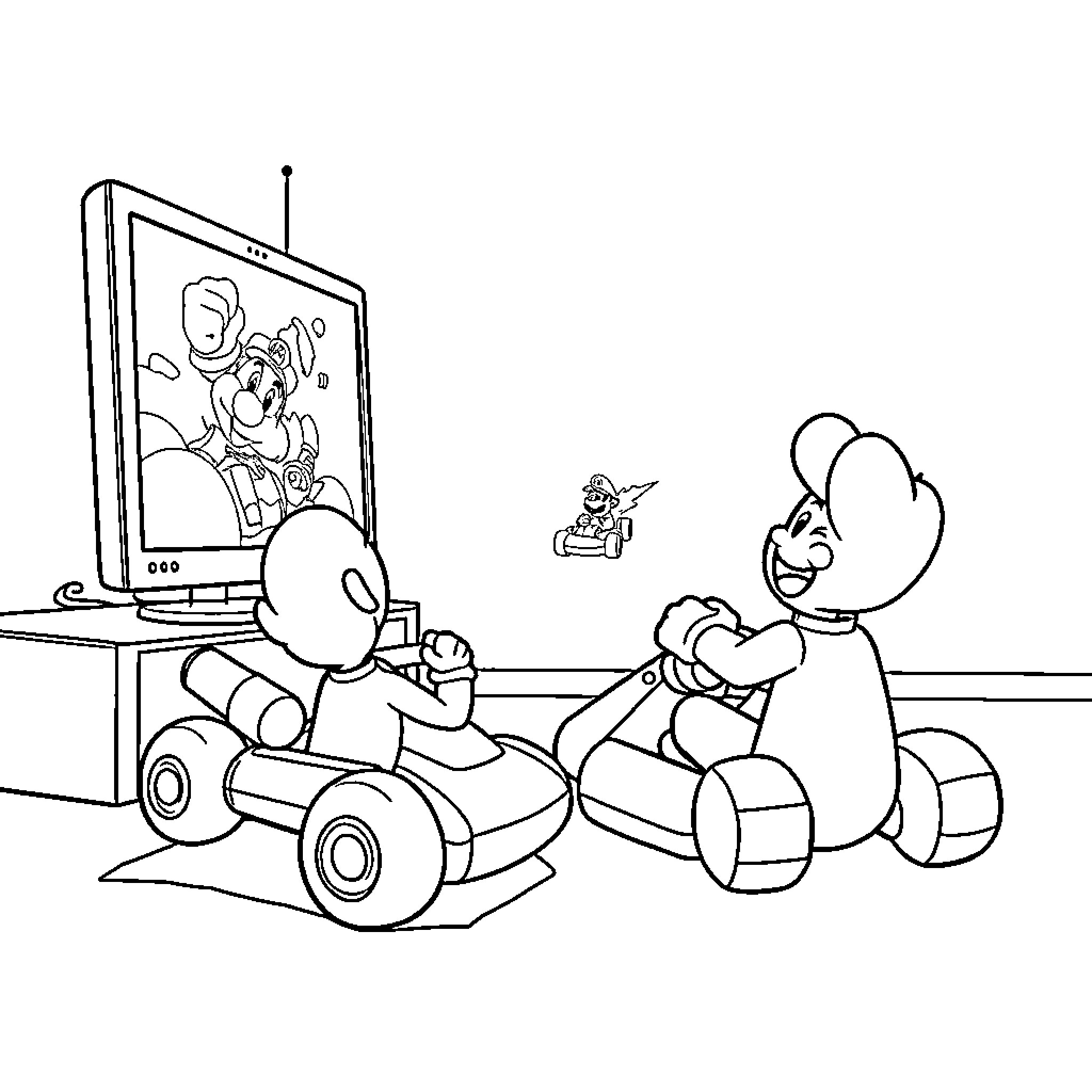 Bluey siblings playing video game together Coloring Page (free black-and-white line drawing printable PDF for all, from beginners to advanced learners, including children, teens, adults, and seniors)
