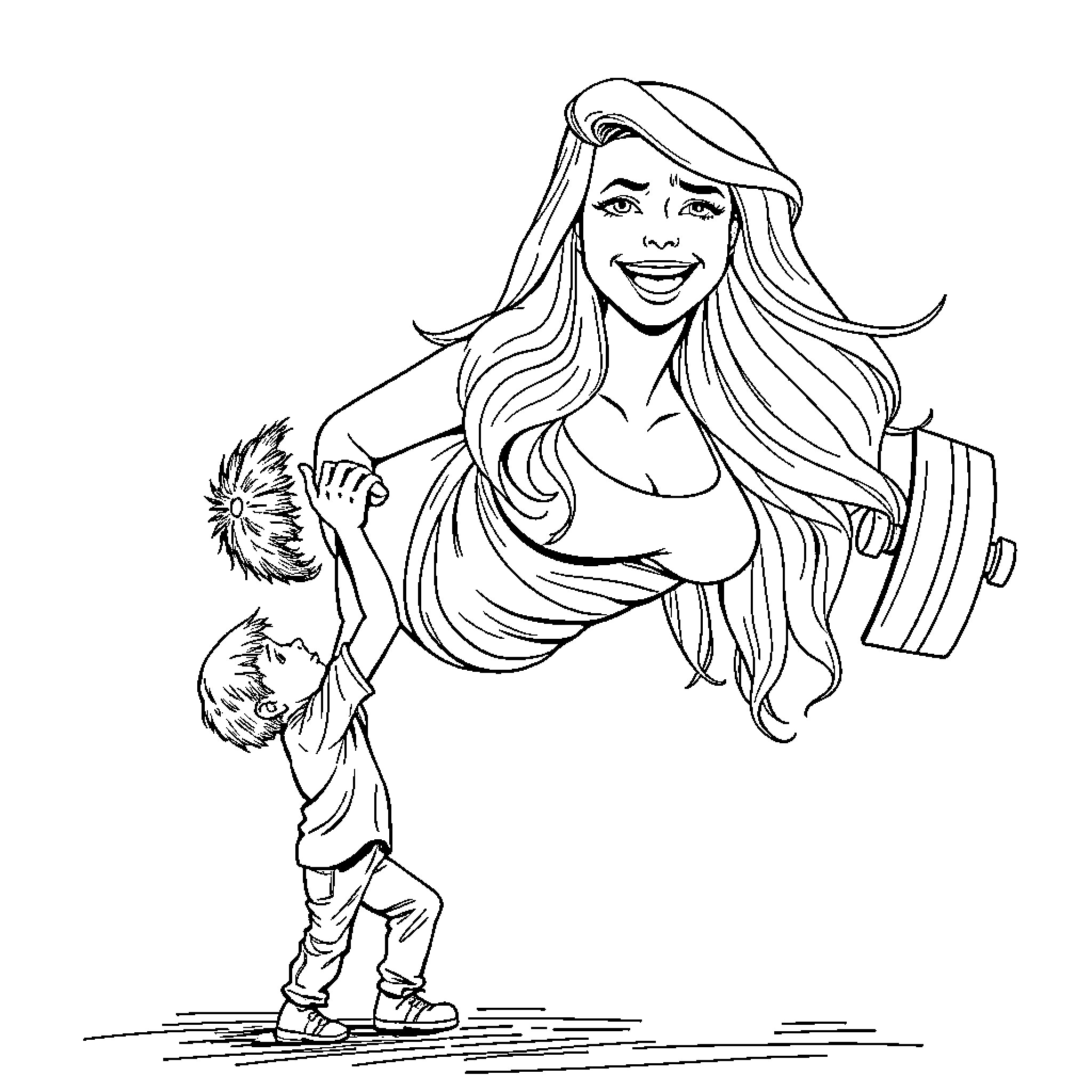 Man helping happy woman carry heavy luggage Coloring Page (free black-and-white line drawing printable PDF for all, from beginners to advanced learners, including children, teens, adults, and seniors)