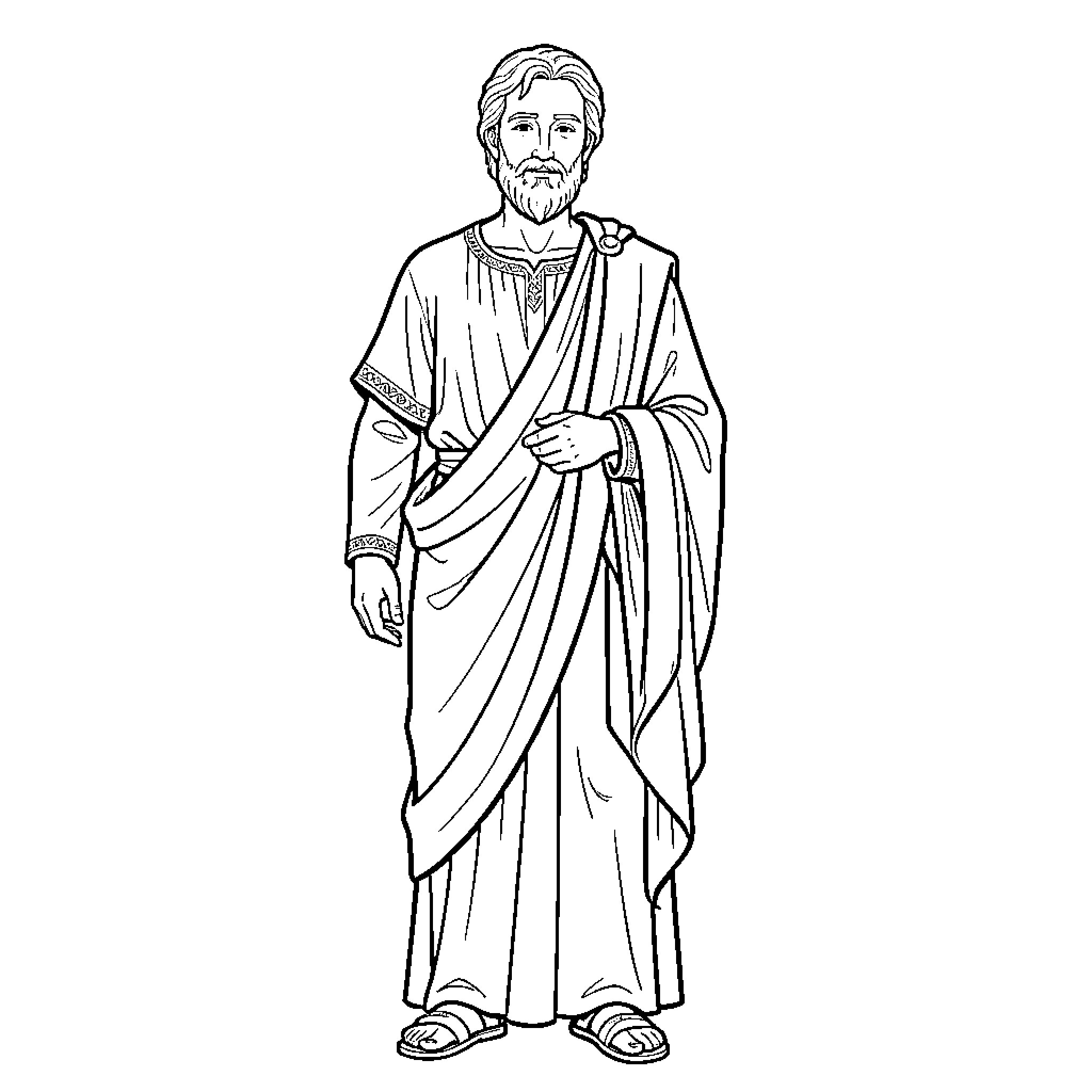 Saint Gaspard preaching in traditional robes Coloring Page (free black-and-white line drawing printable PDF for all, from beginners to advanced learners, including children, teens, adults, and seniors)