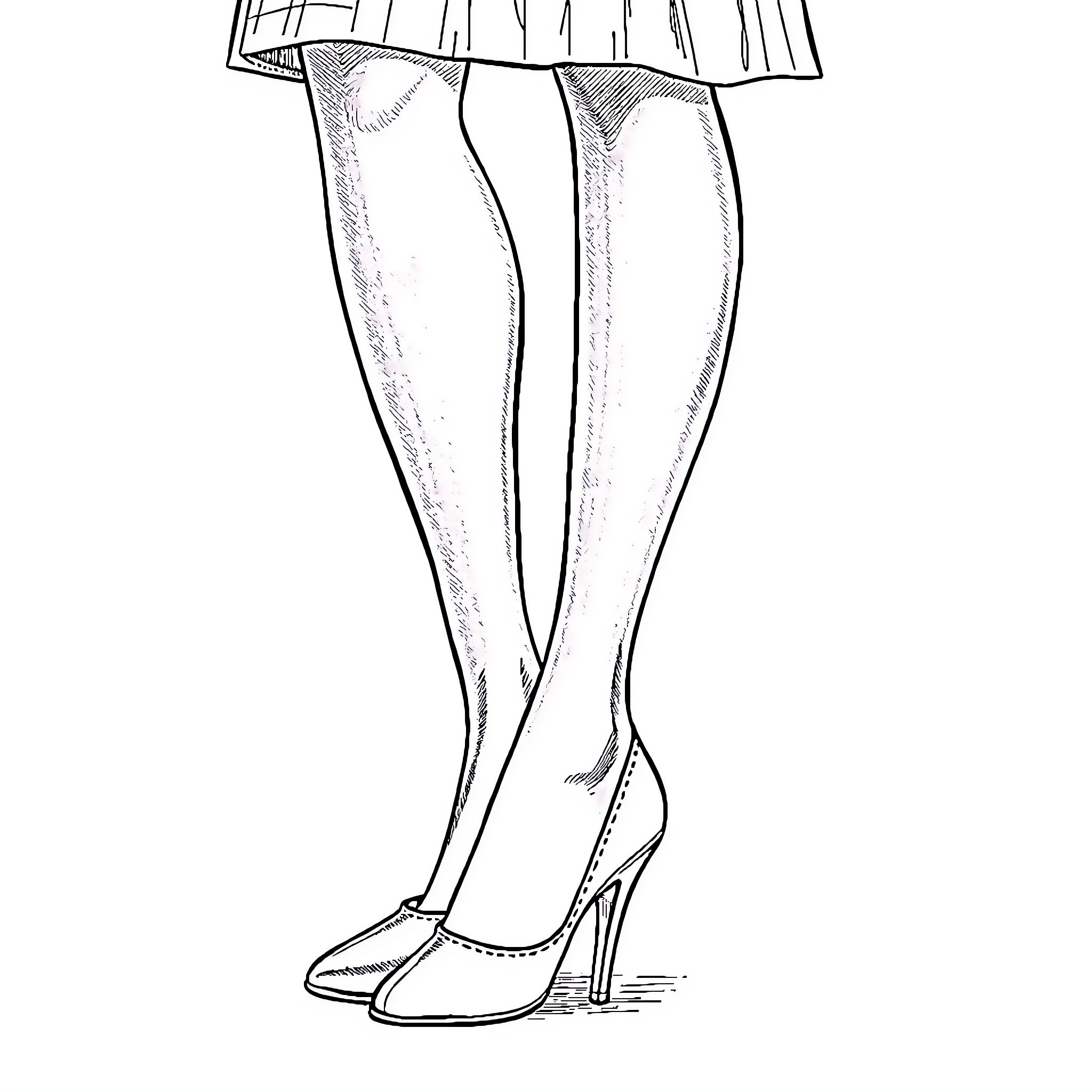 Granny's Fashionable Footwear Coloring Page (free black-and-white line drawing printable PDF for all, from beginners to advanced learners, including children, teens, adults, and seniors)